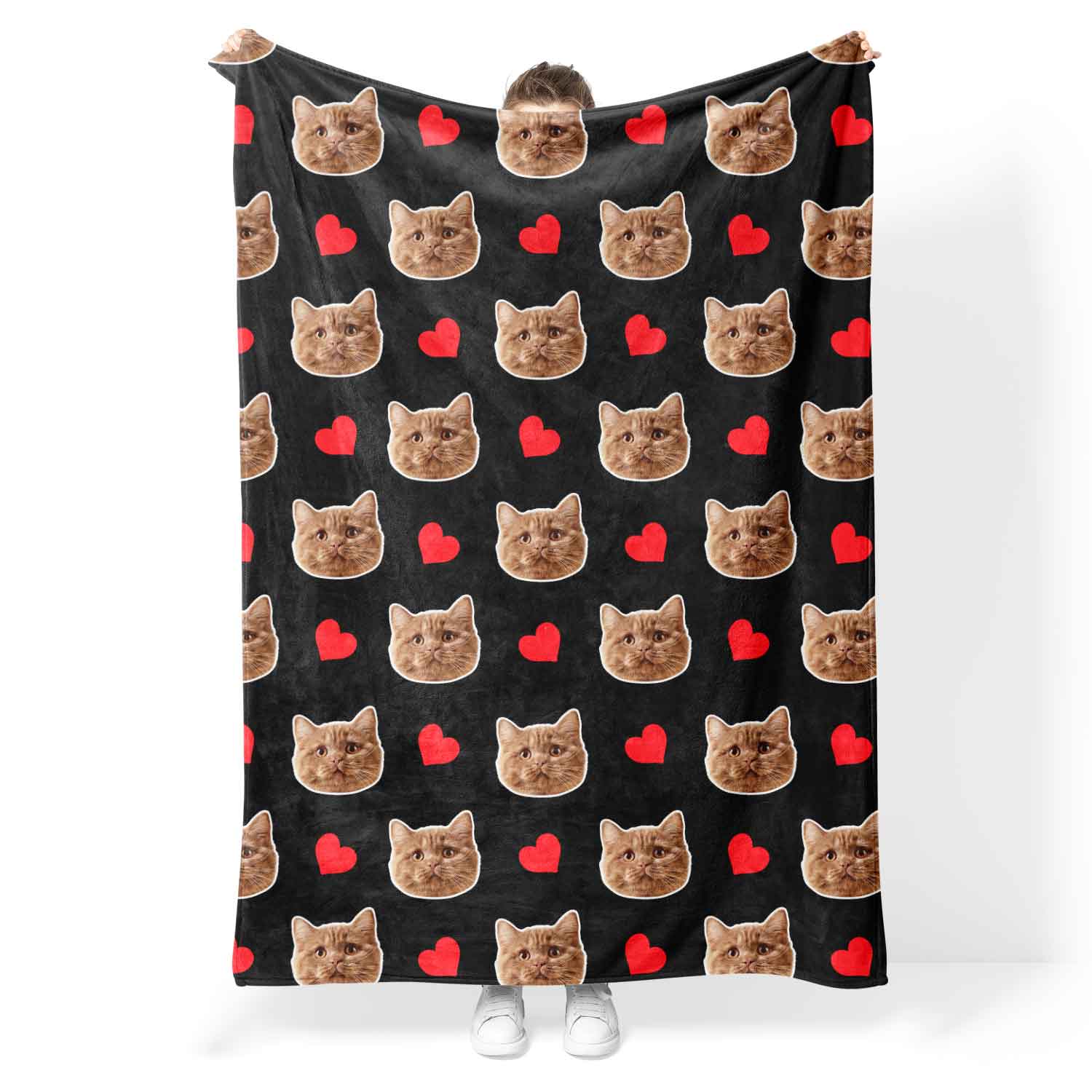Your Cat Face Hearts Personalised Blanket