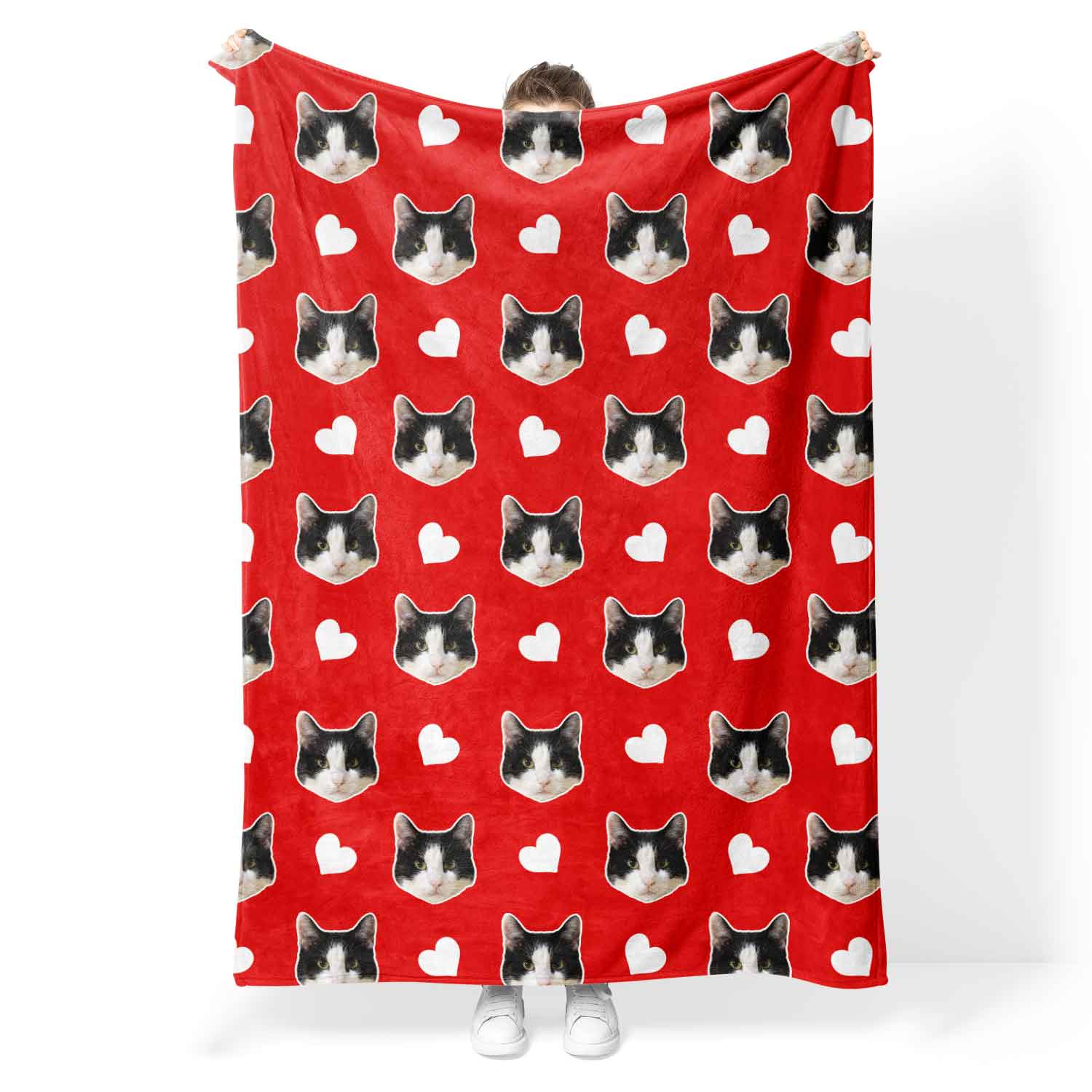 Hearts Pattern Red Personalised Cat Blanket