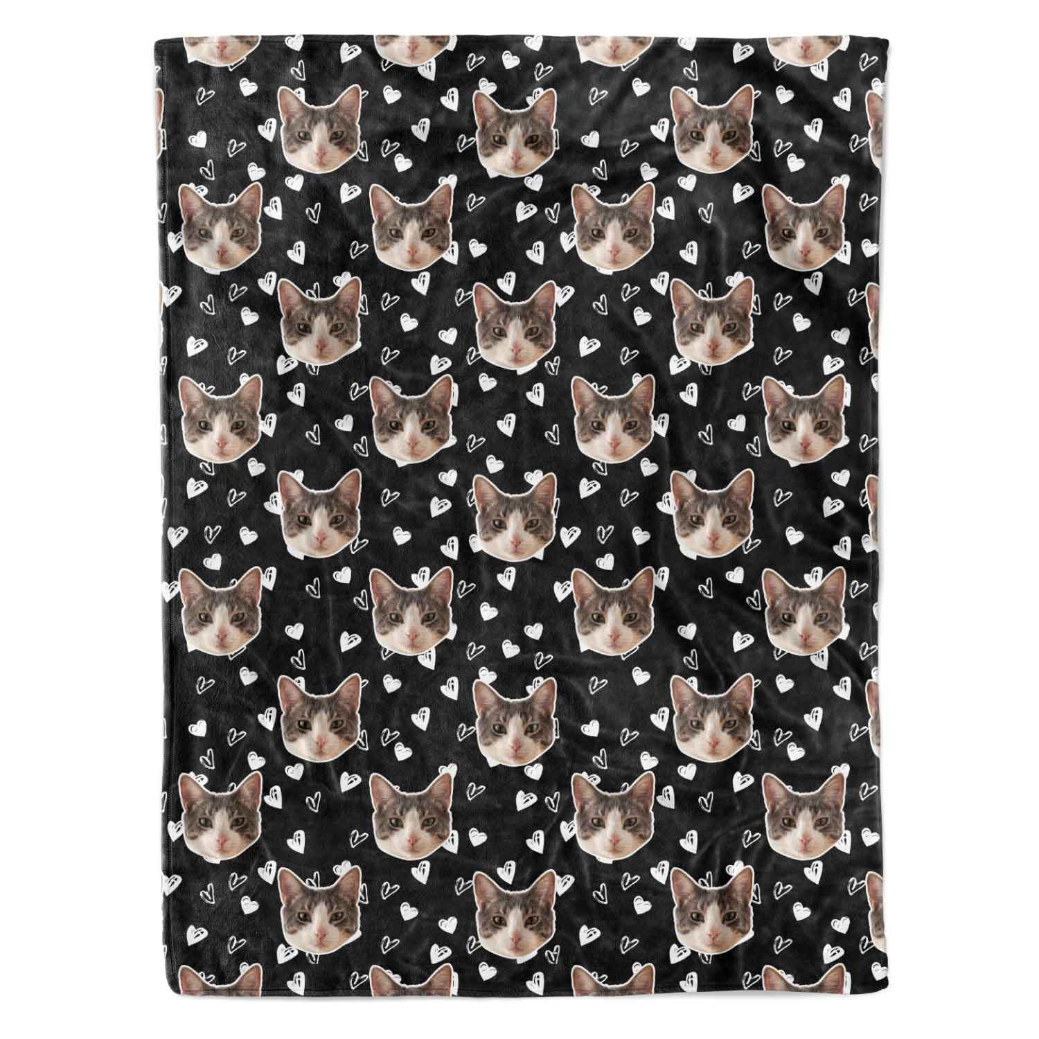Heart Doodles Cat Faces Personalised Blanket