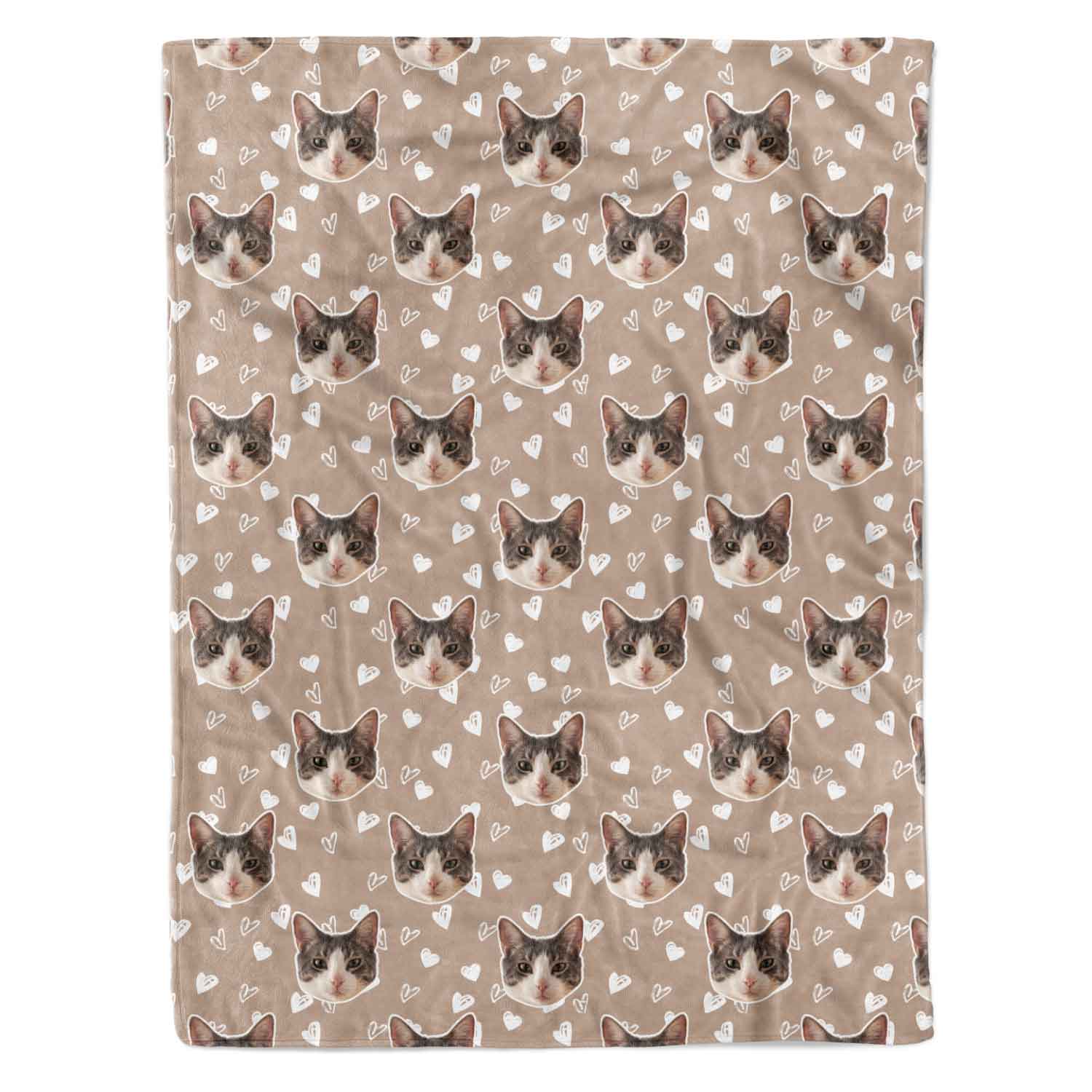 Heart Doodles Cat Faces Personalised Blanket