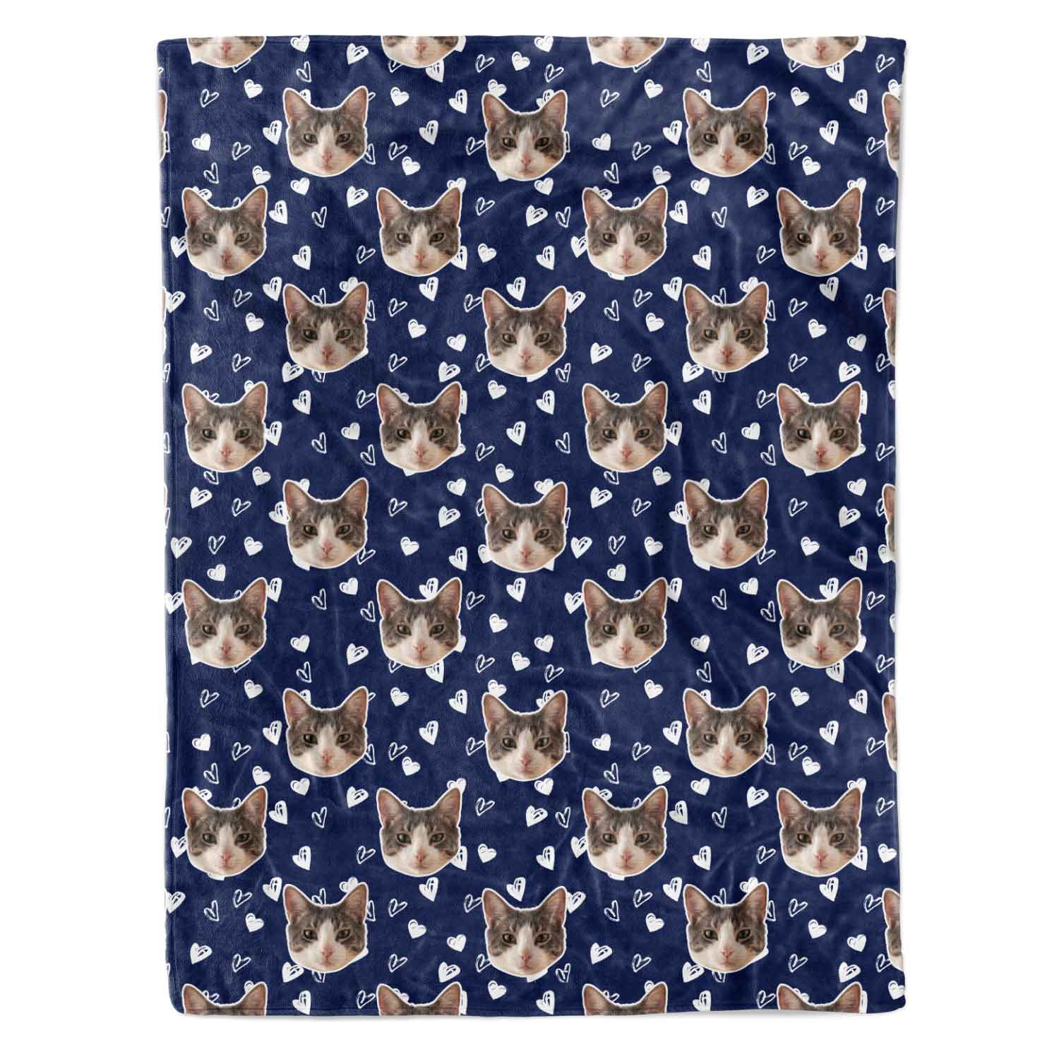 Heart Doodles Cat Faces Personalised Blanket