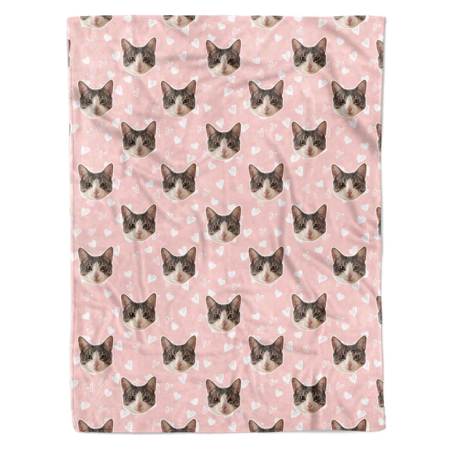 Heart Doodles Cat Faces Personalised Blanket