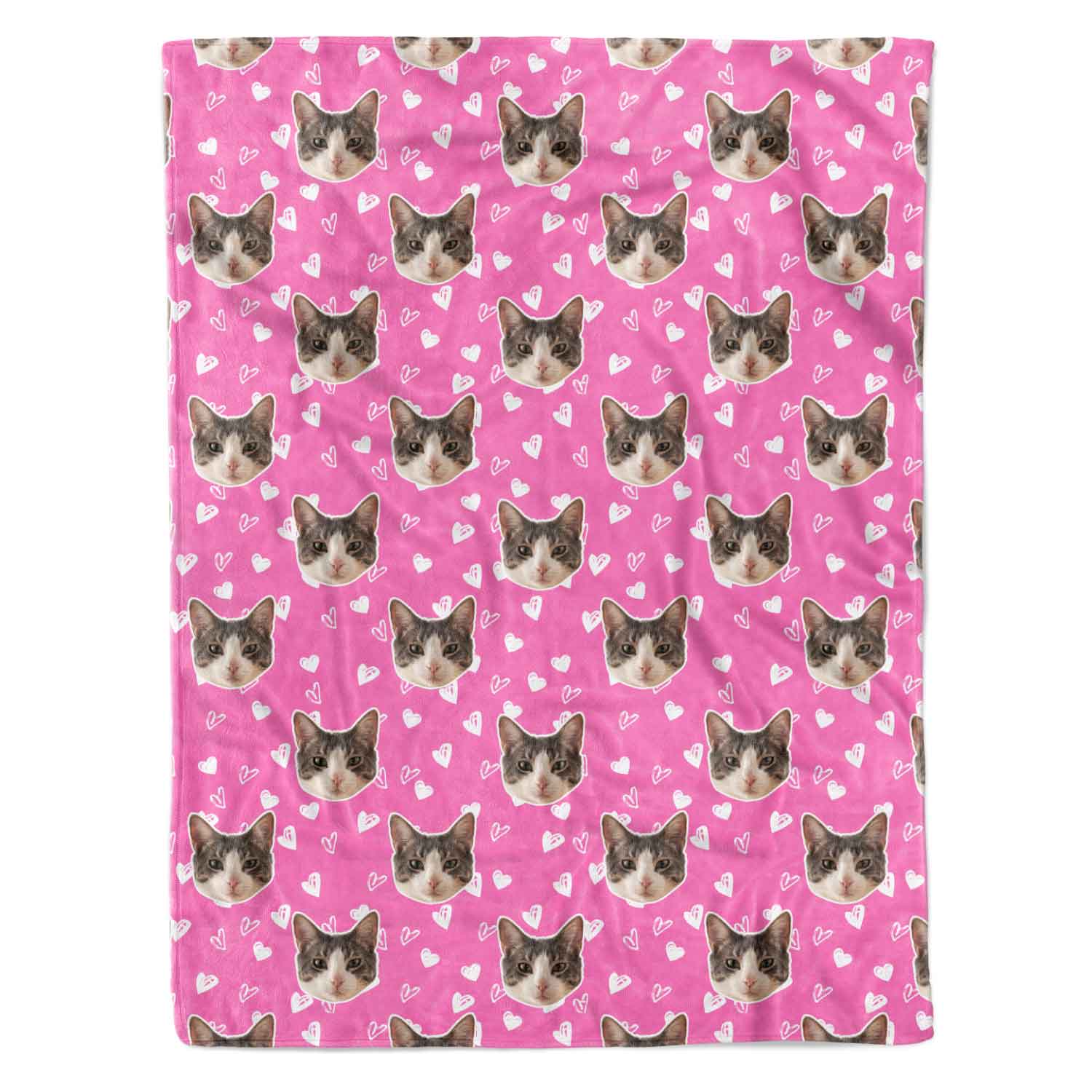 Heart Doodles Cat Faces Personalised Blanket