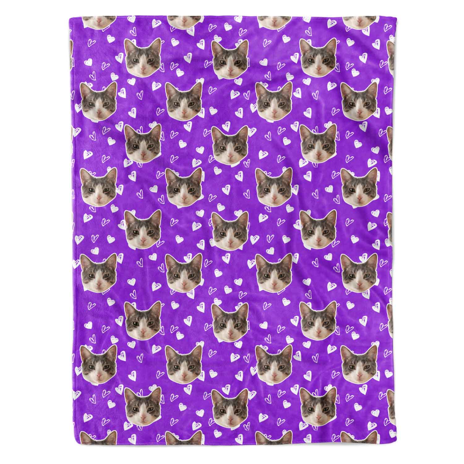 Heart Doodles Cat Faces Personalised Blanket