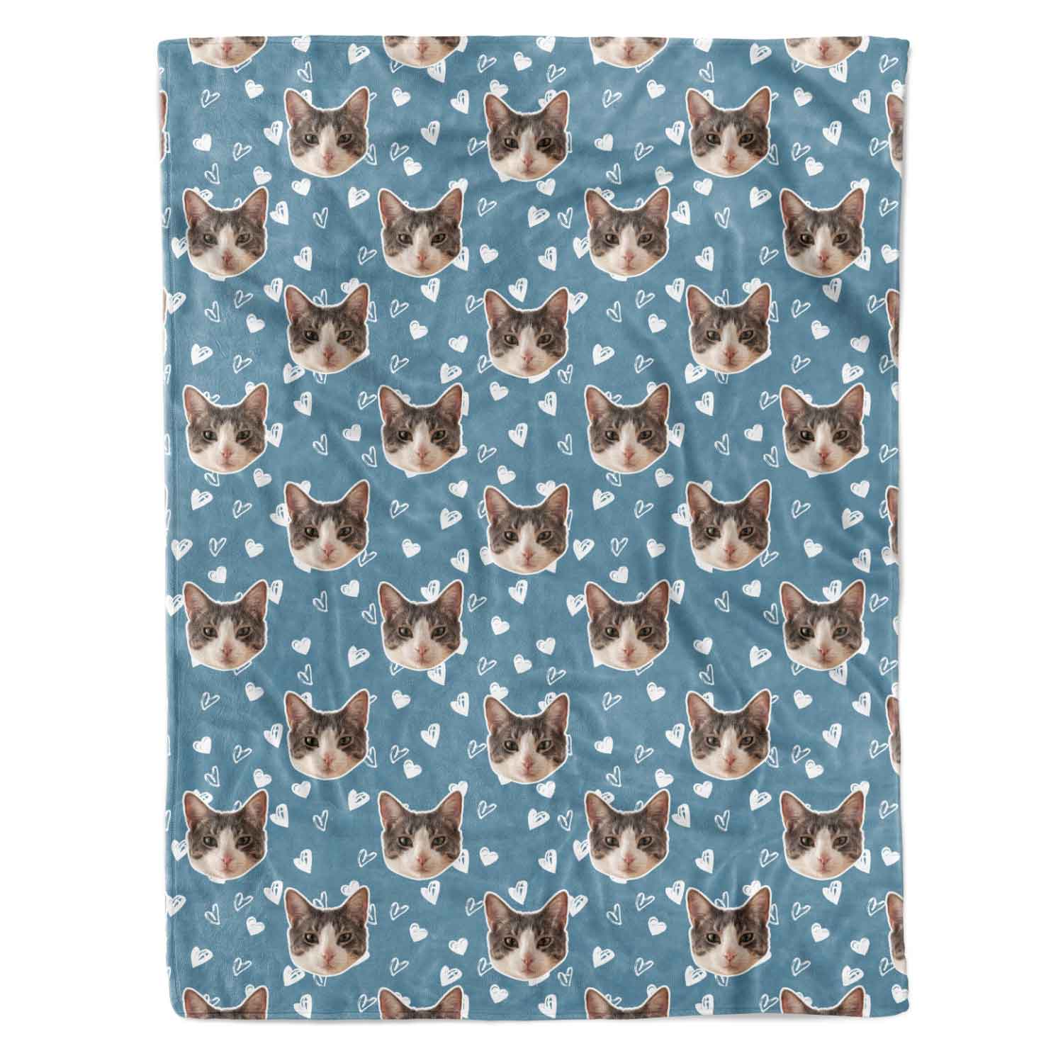 Heart Doodles Cat Faces Personalised Blanket