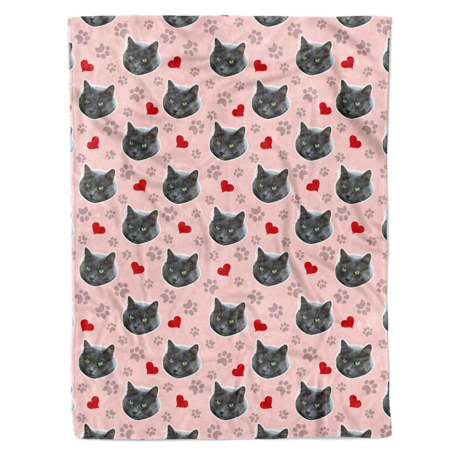 Hearts & Cat Paw Prints Personalised Blanket