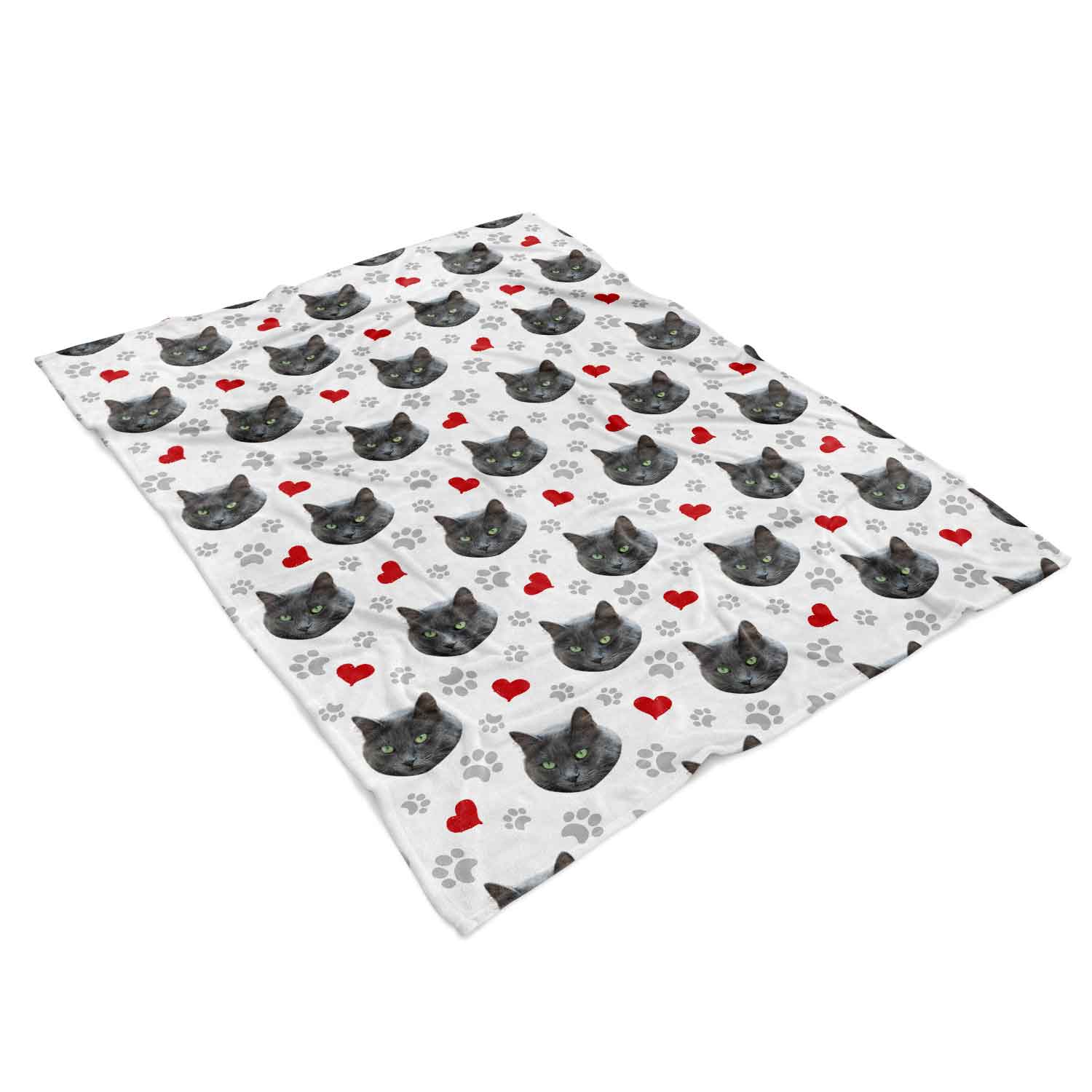 Hearts & Cat Paw Prints Personalised Blanket