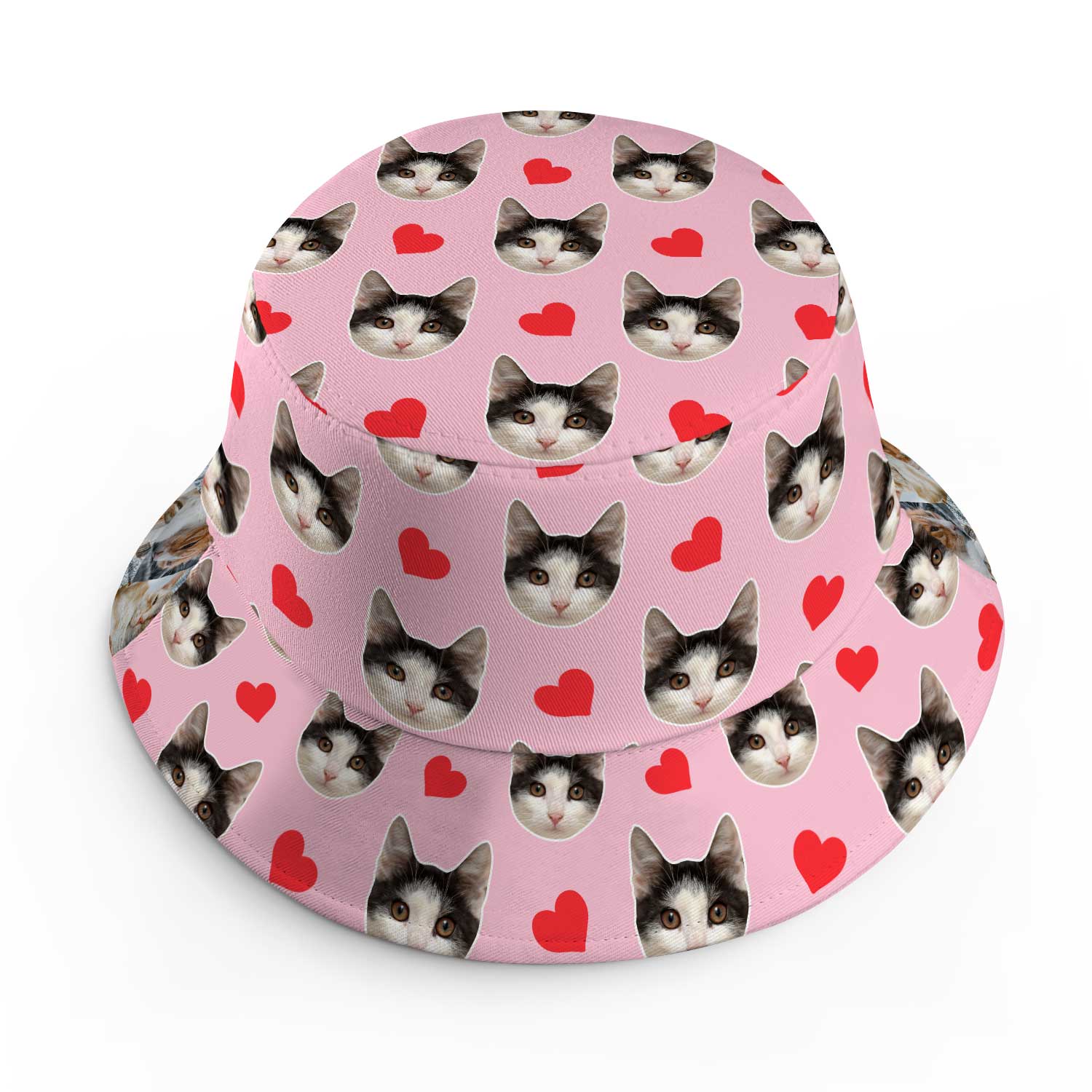 Red Hearts Cat Faces Custom Bucket Hat