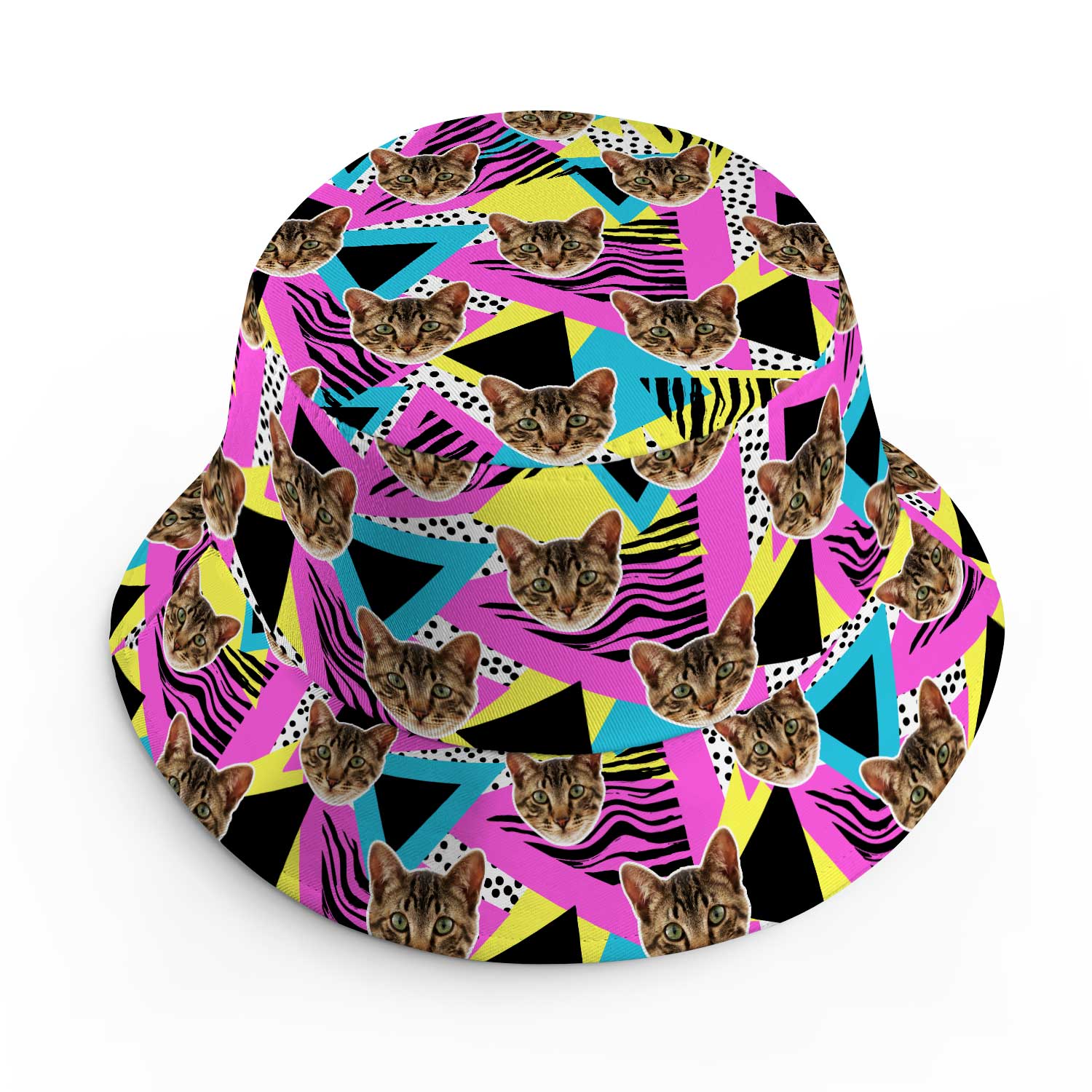 Retro Pink Cat Faces Custom Bucket Hat | Personalised Photo Hat
