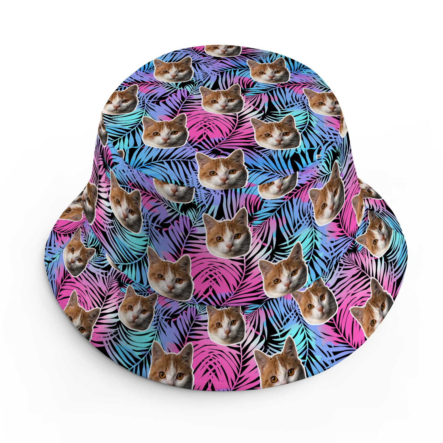 Neon Tropical Cat Faces Custom Bucket Hat