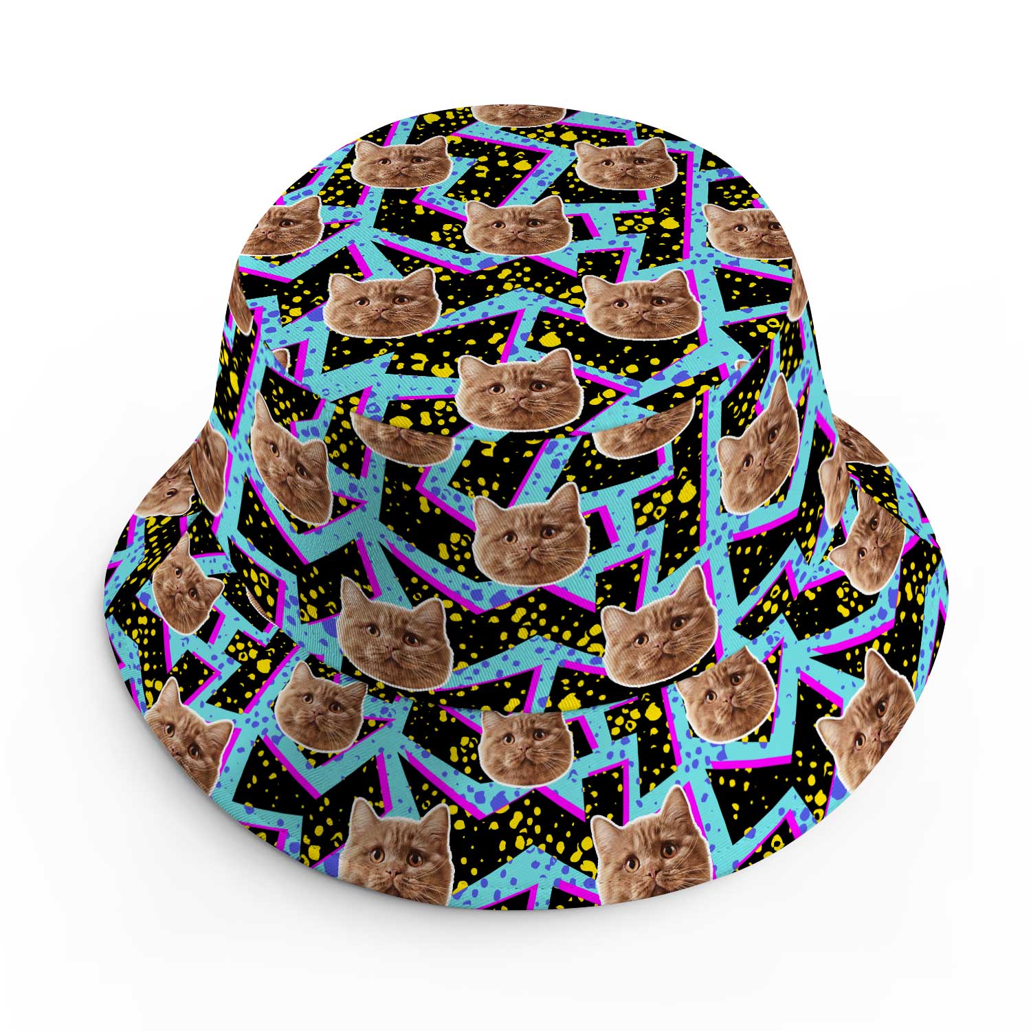 Retro Print Cat Faces Custom Bucket Hat