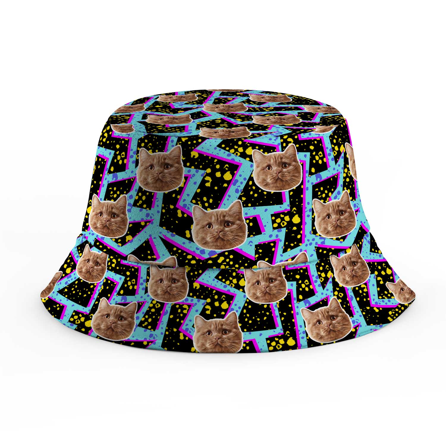 Retro Print Cat Faces Custom Bucket Hat