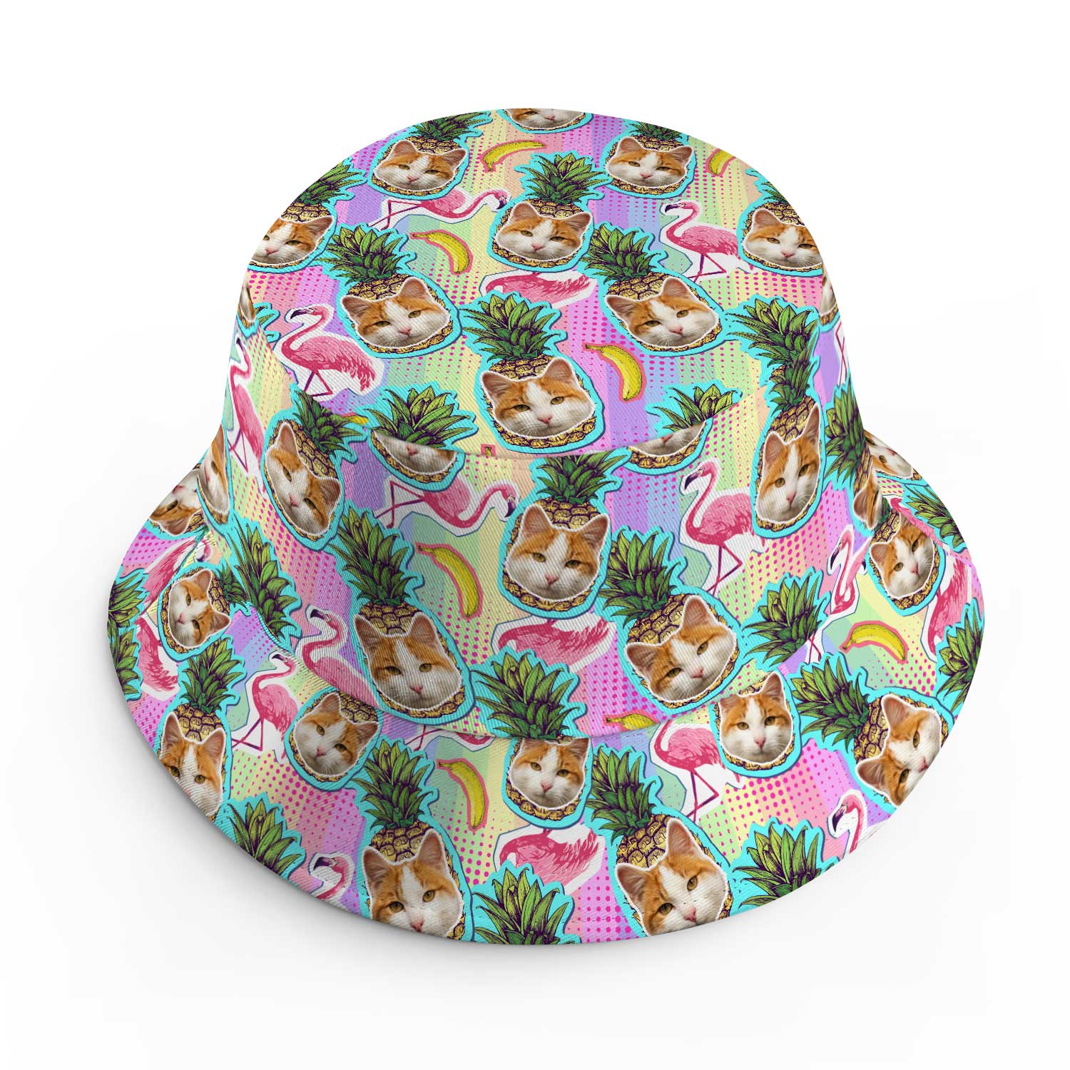Pineapple Flamingo Cat Faces Custom Bucket Hat