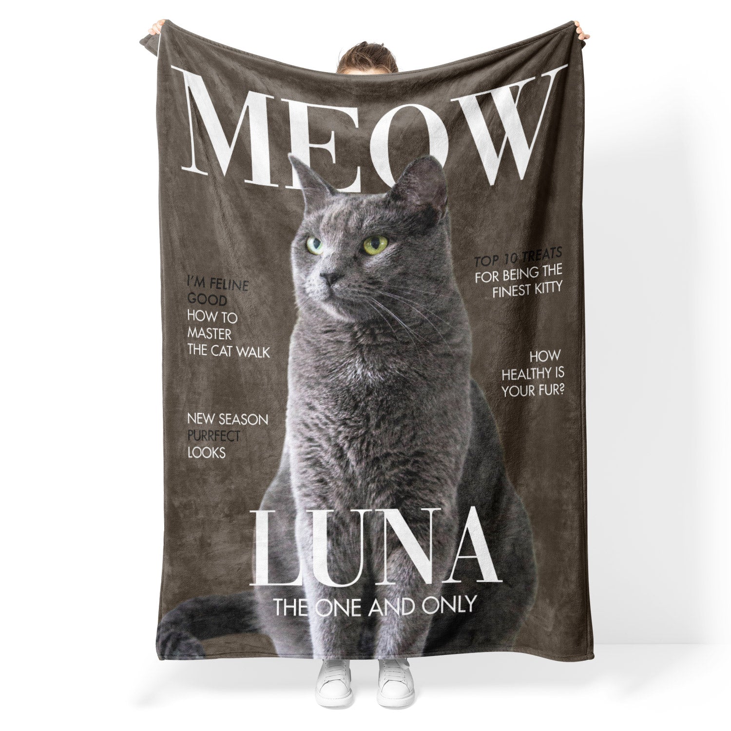 Meow Vogue Fashion Magazine Cover Personalised Dog Blanket