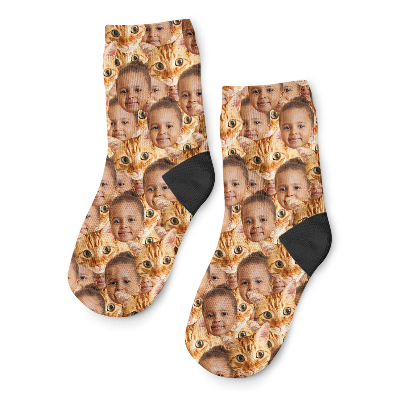 Cat Face Mash Personalised Kids Socks
