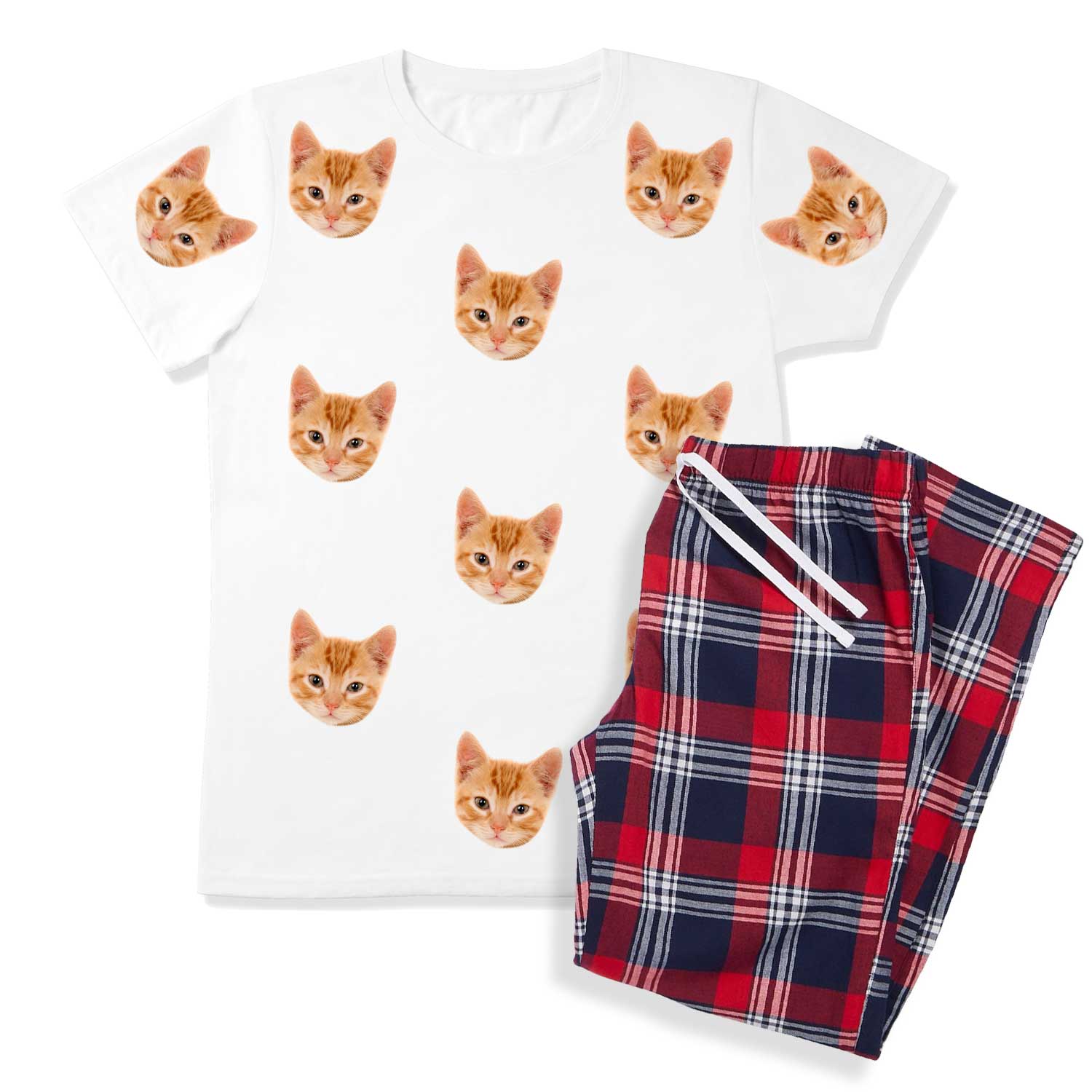 Men's Cat Pyjamas - Red Tartan Trouser Set