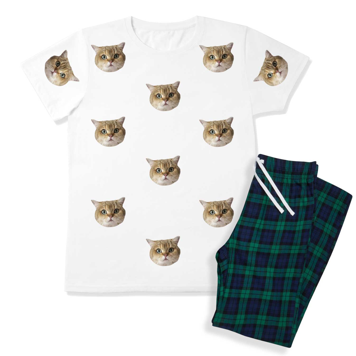 Women's Cat Pyjamas - Green Tartan Trouser Set