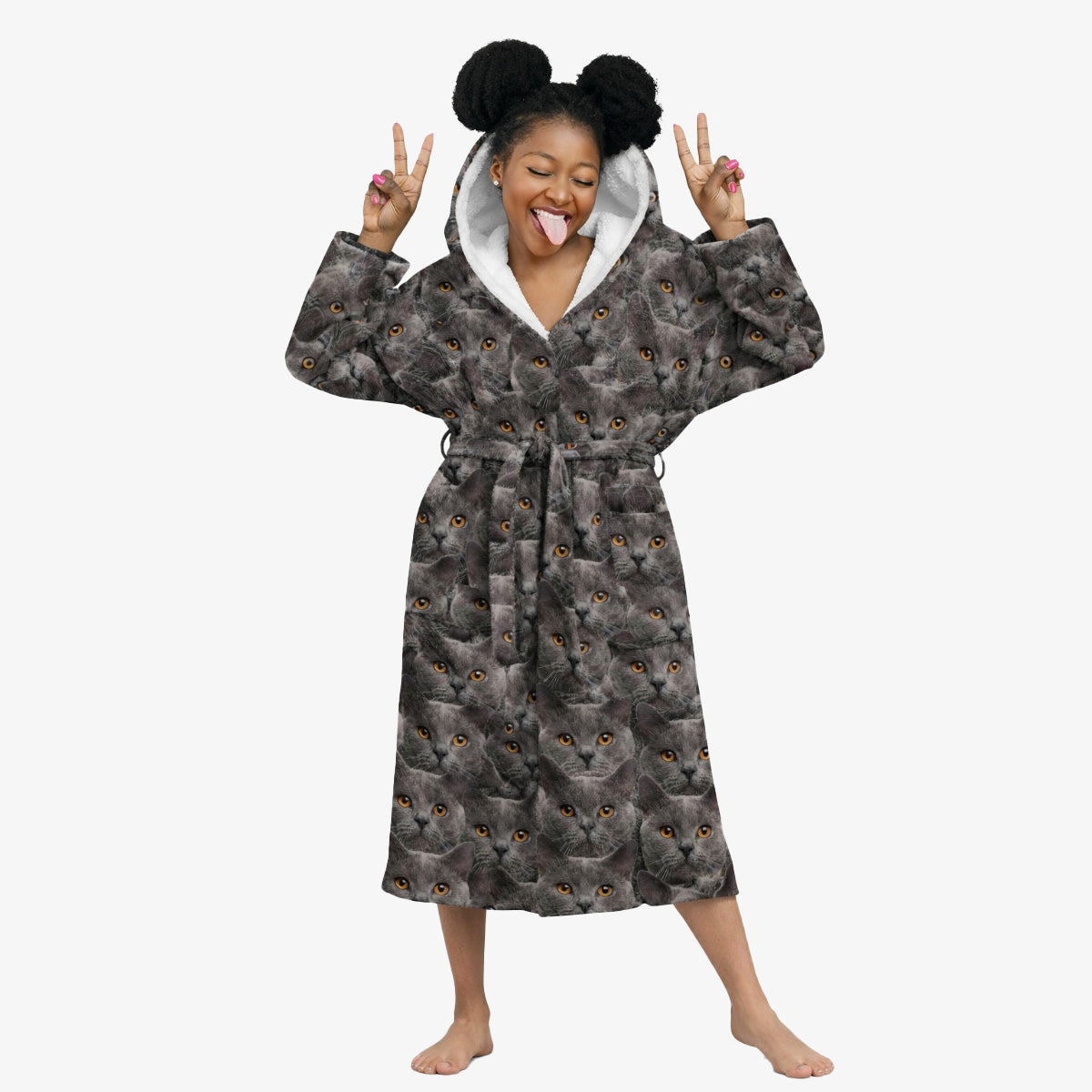 Cat Face Mash Personalised Dressing Gown