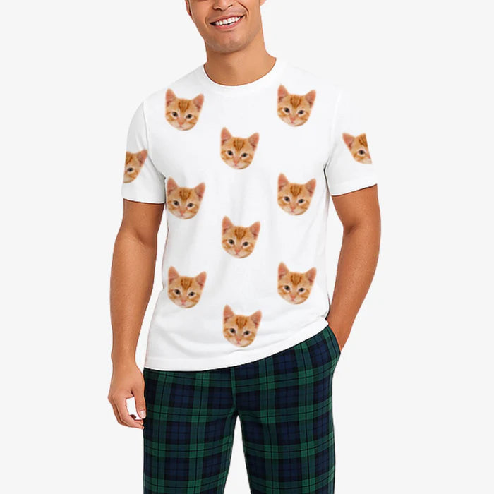 Men's Cat Pyjamas - Green Tartan Trouser Set