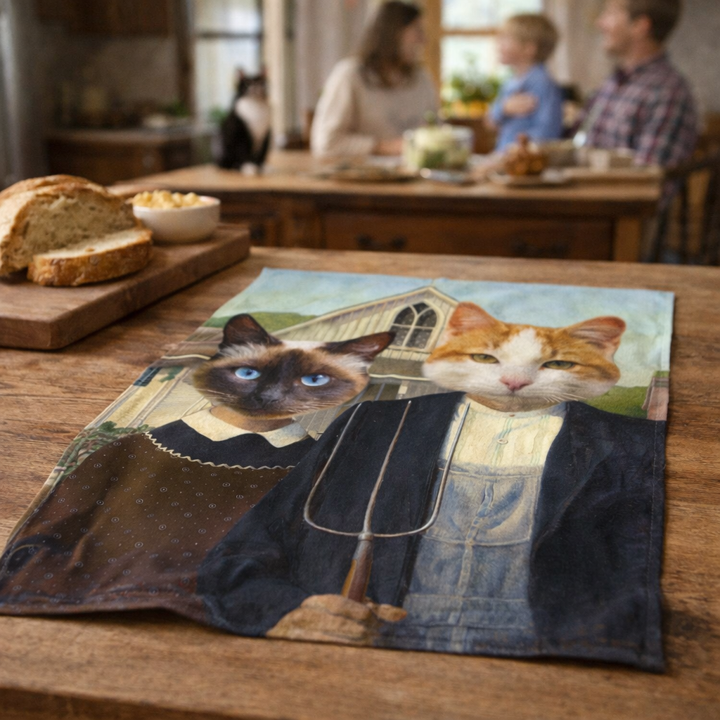 Cat Gothic Couple Personalised Tea Towel