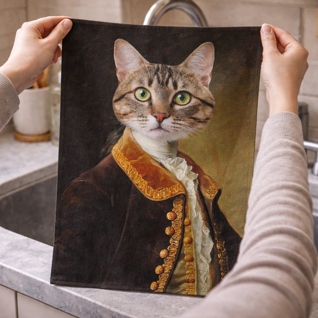 Cat Royal Guy Personalised Tea Towel