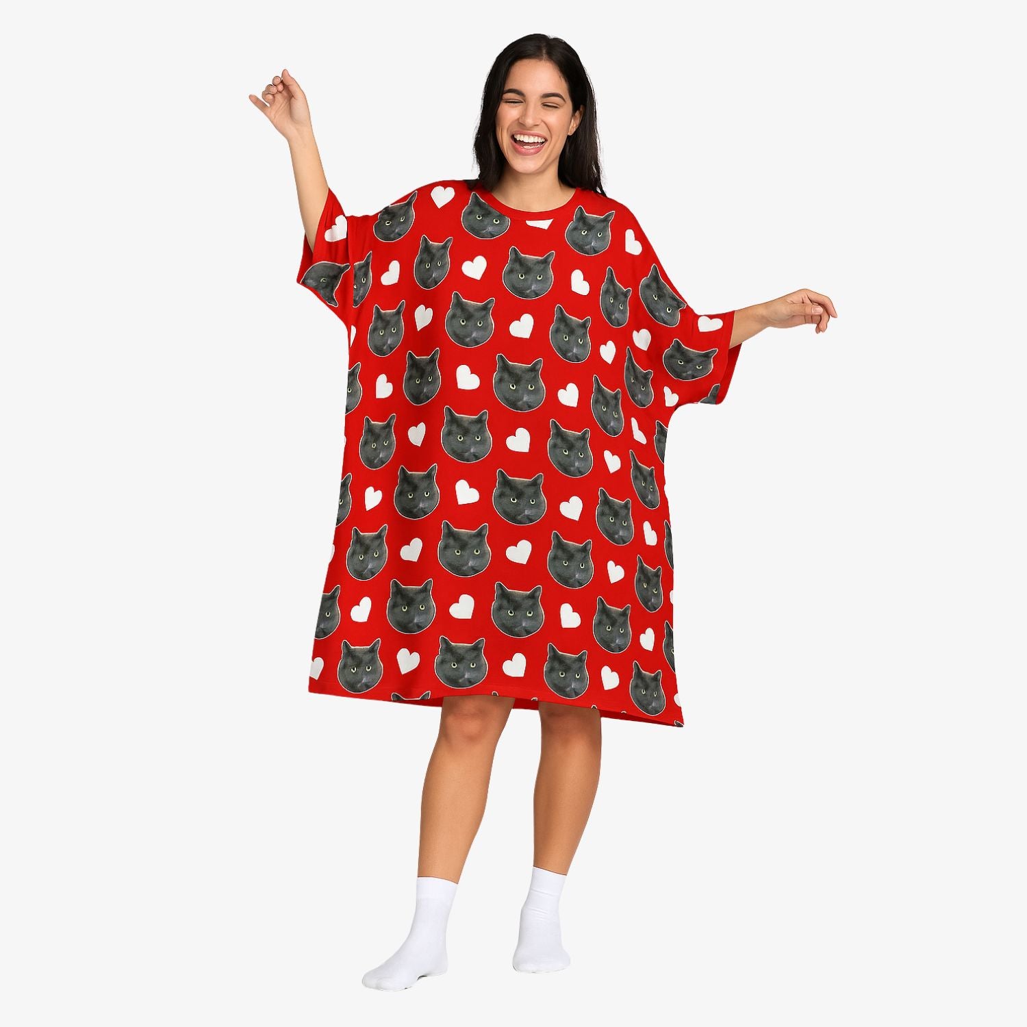 White Hearts Cat Faces Custom Sleep Tee