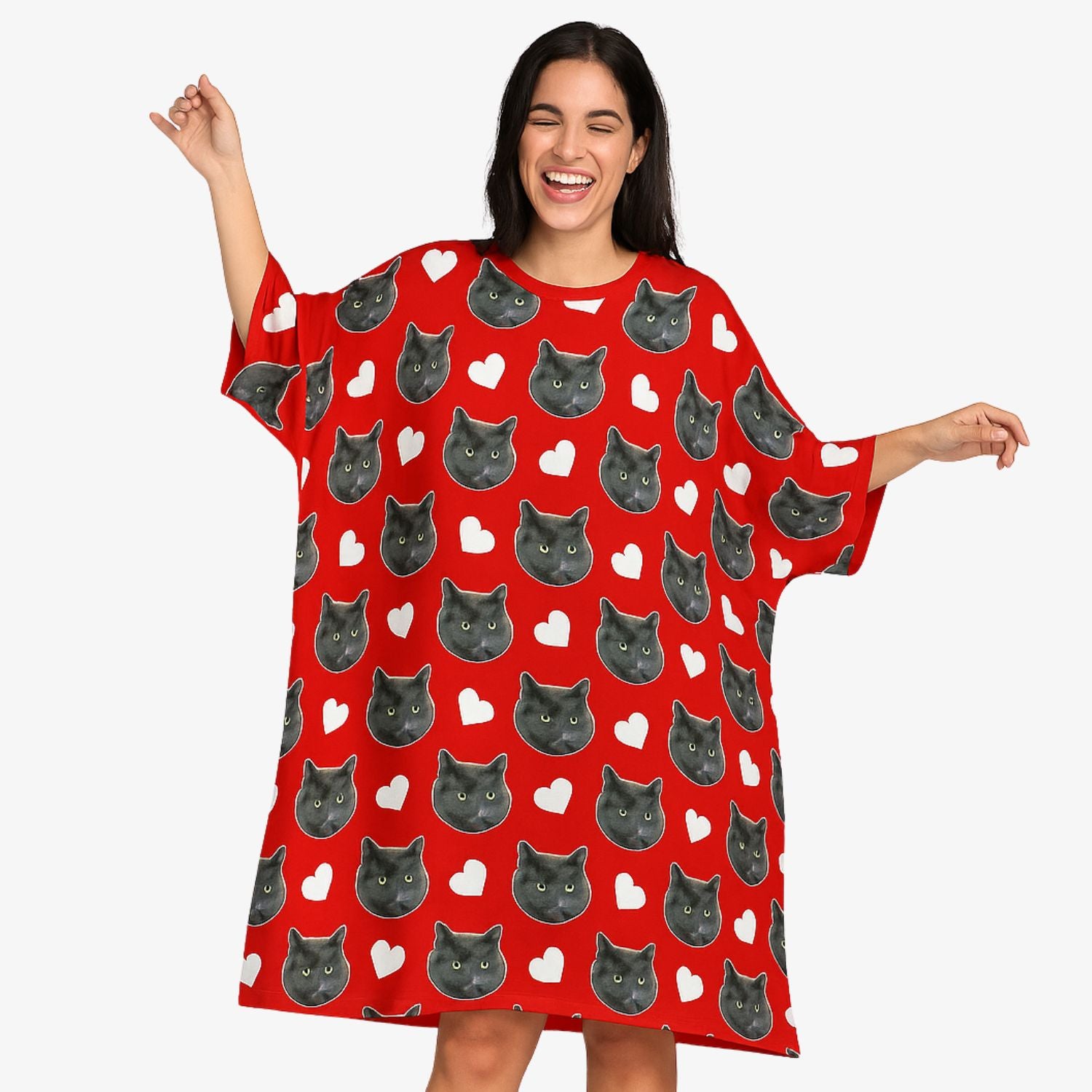 White Hearts Cat Faces Custom Sleep Tee