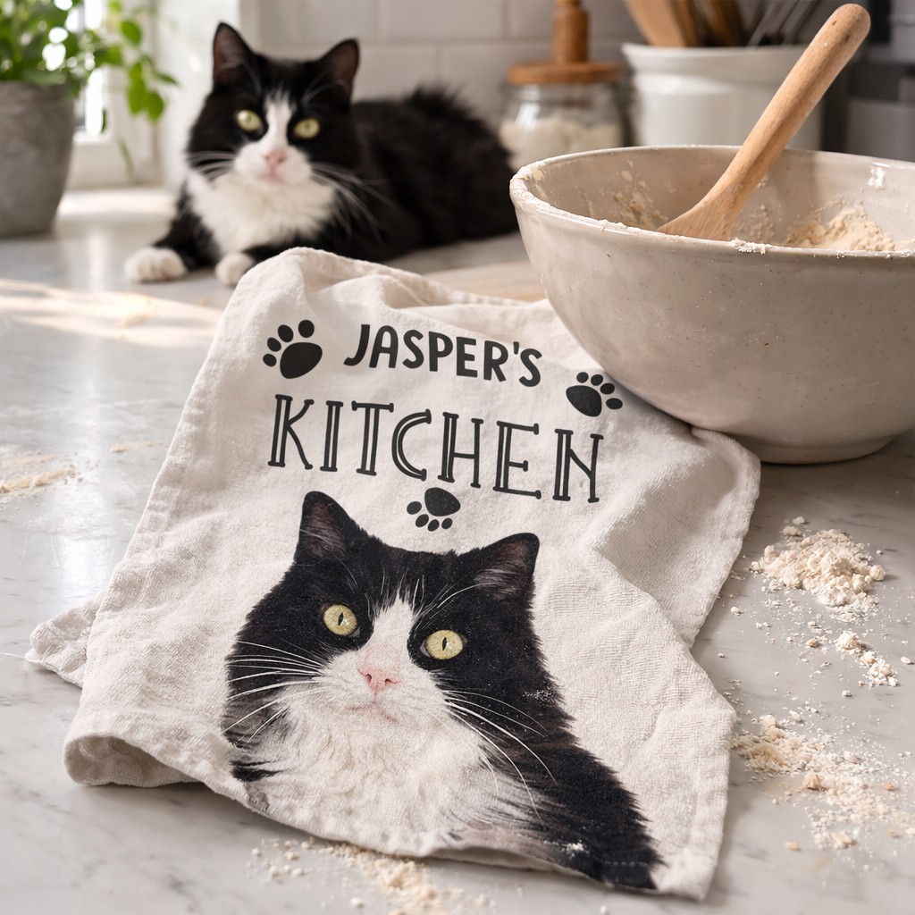 [Cat's Name]'s Kitchen Personalised Tea Towel