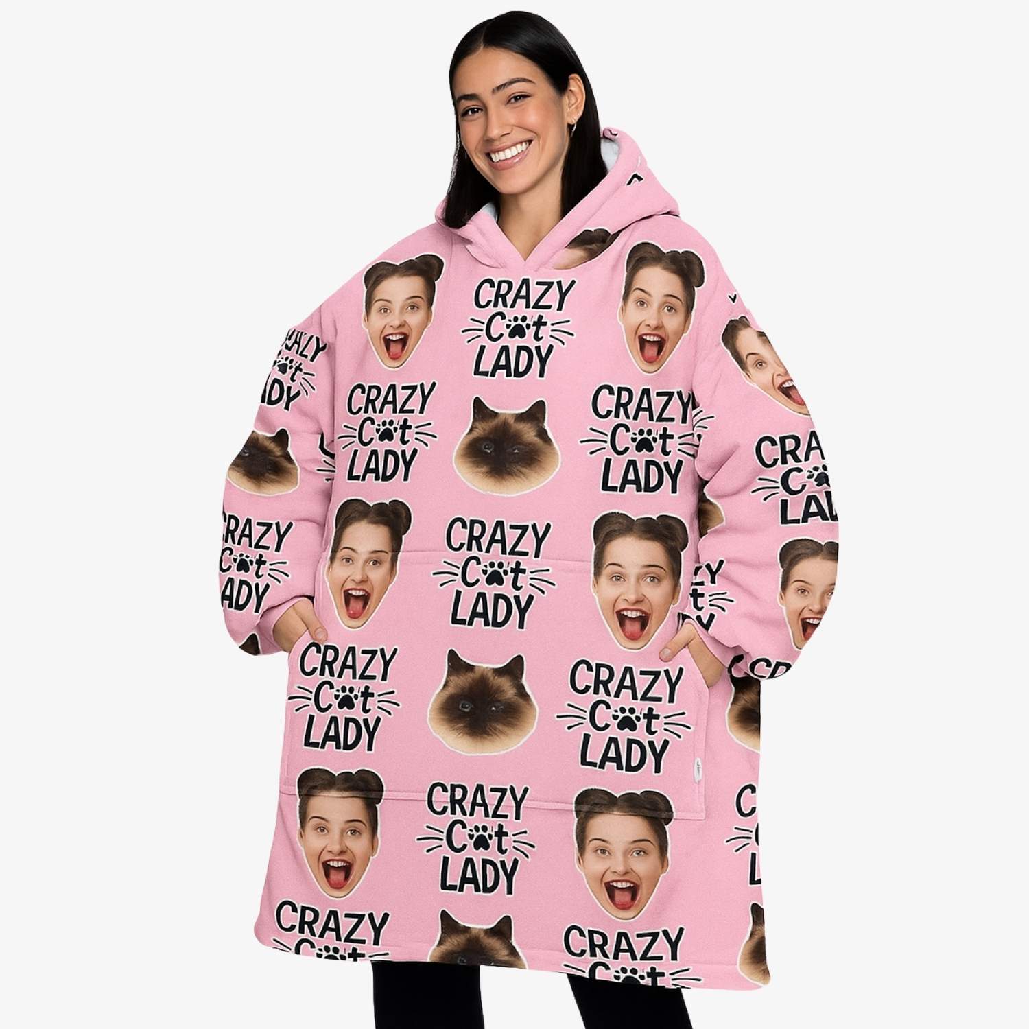 Crazy Cat Lady Personalised Hoodie Blanket
