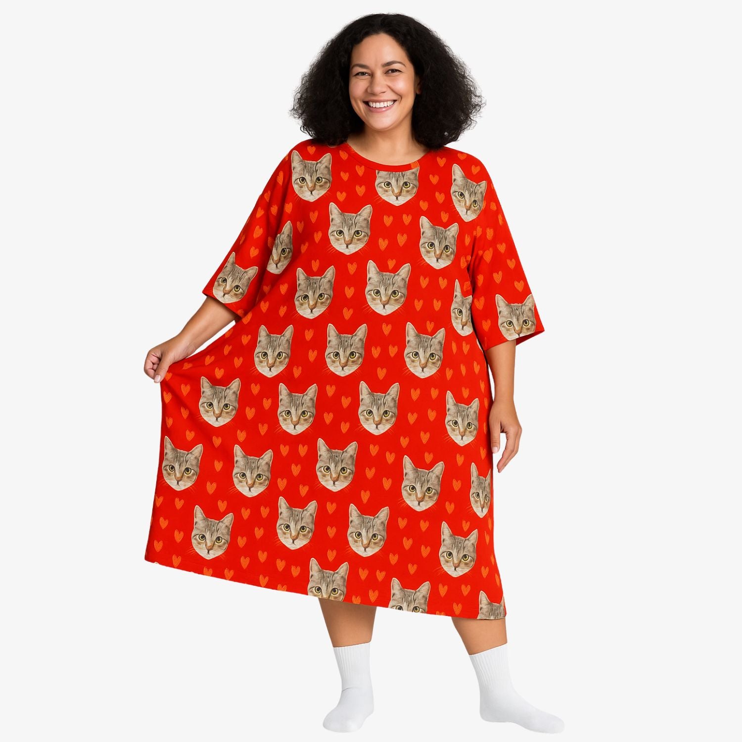 Gold Hearts Cat Faces Custom Sleep Tee