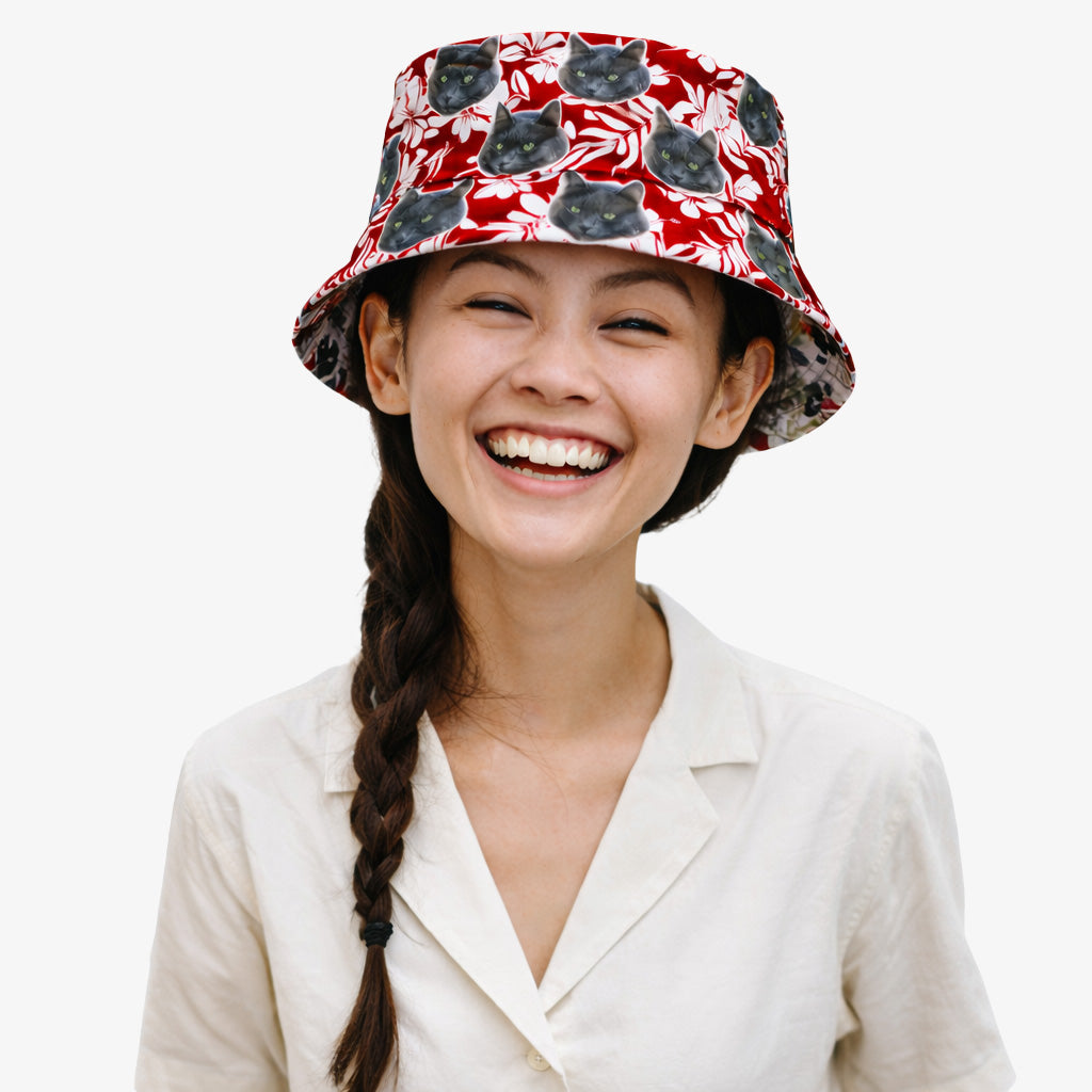 Hawaiian Red Cat Faces Custom Bucket Hat