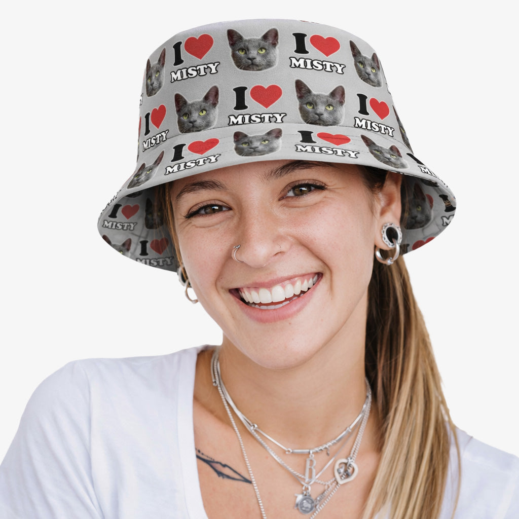 I Heart Cat's [Name] and Face Custom Bucket Hat