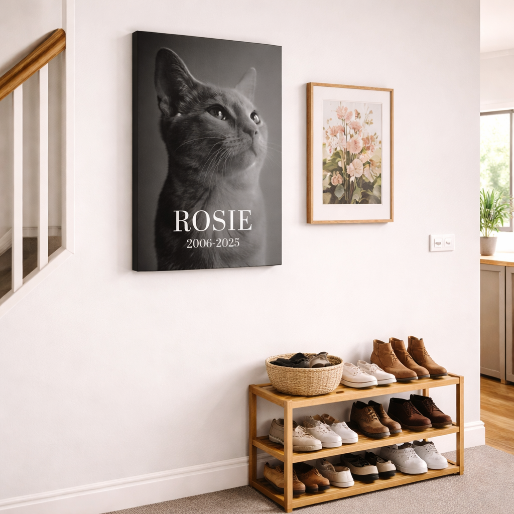 Your Cat Full Photo Black & White Memorial Canvas