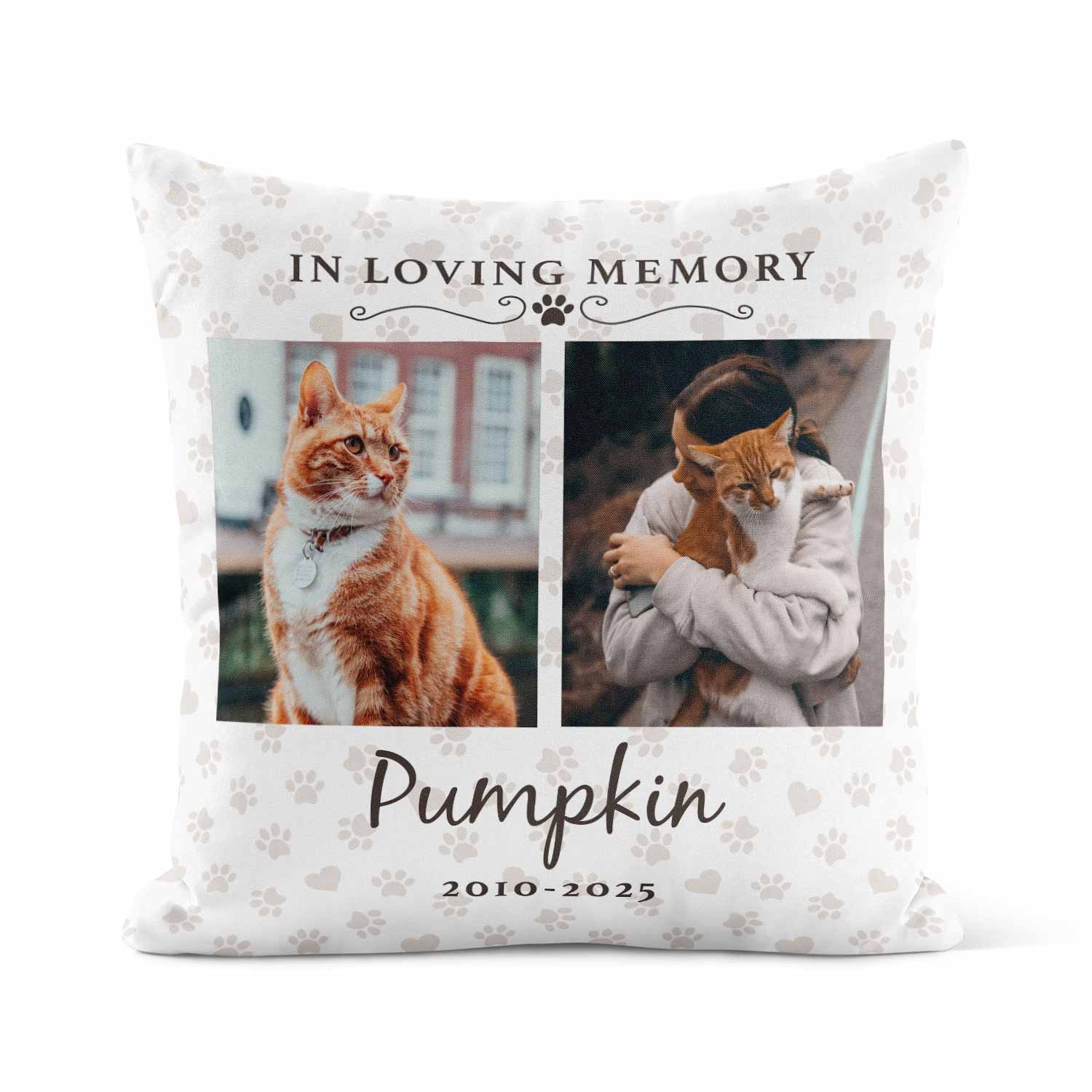 In Loving Memory (Name) & (Dates) Cat Memorial Cushion