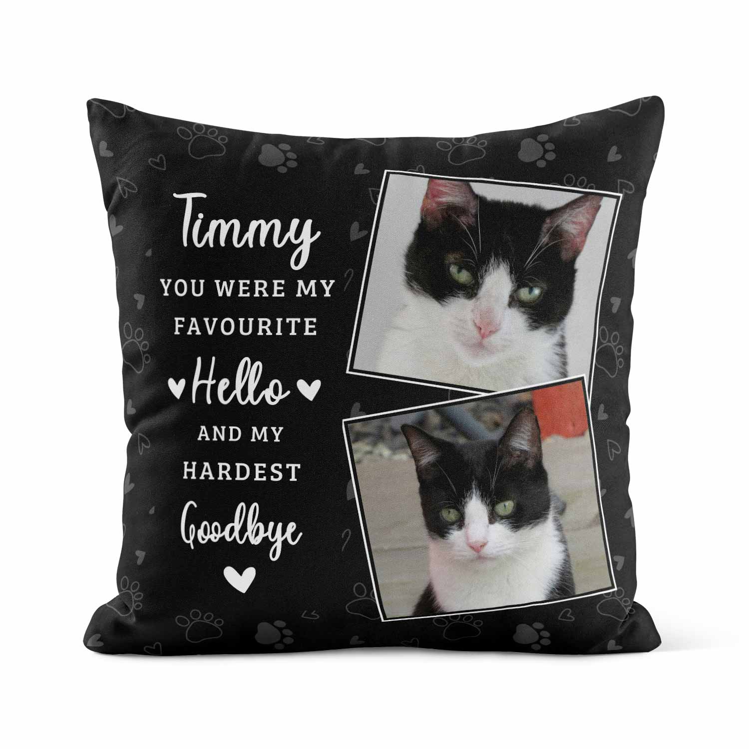 (Name) Favourite Hello & Hardest Goodbye Cat Memorial Cushion