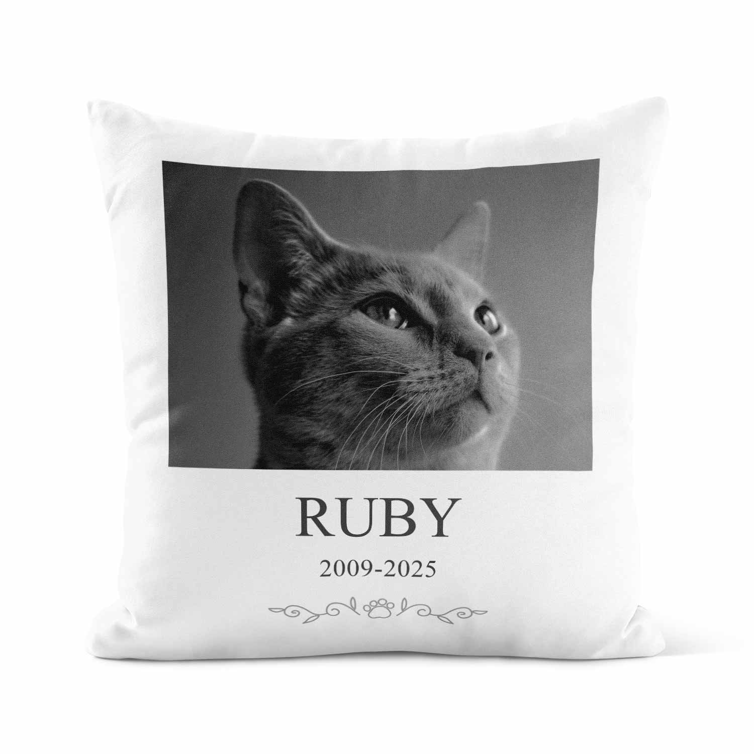 Black & White (Cat Name) & (Date) Memorial Cushion