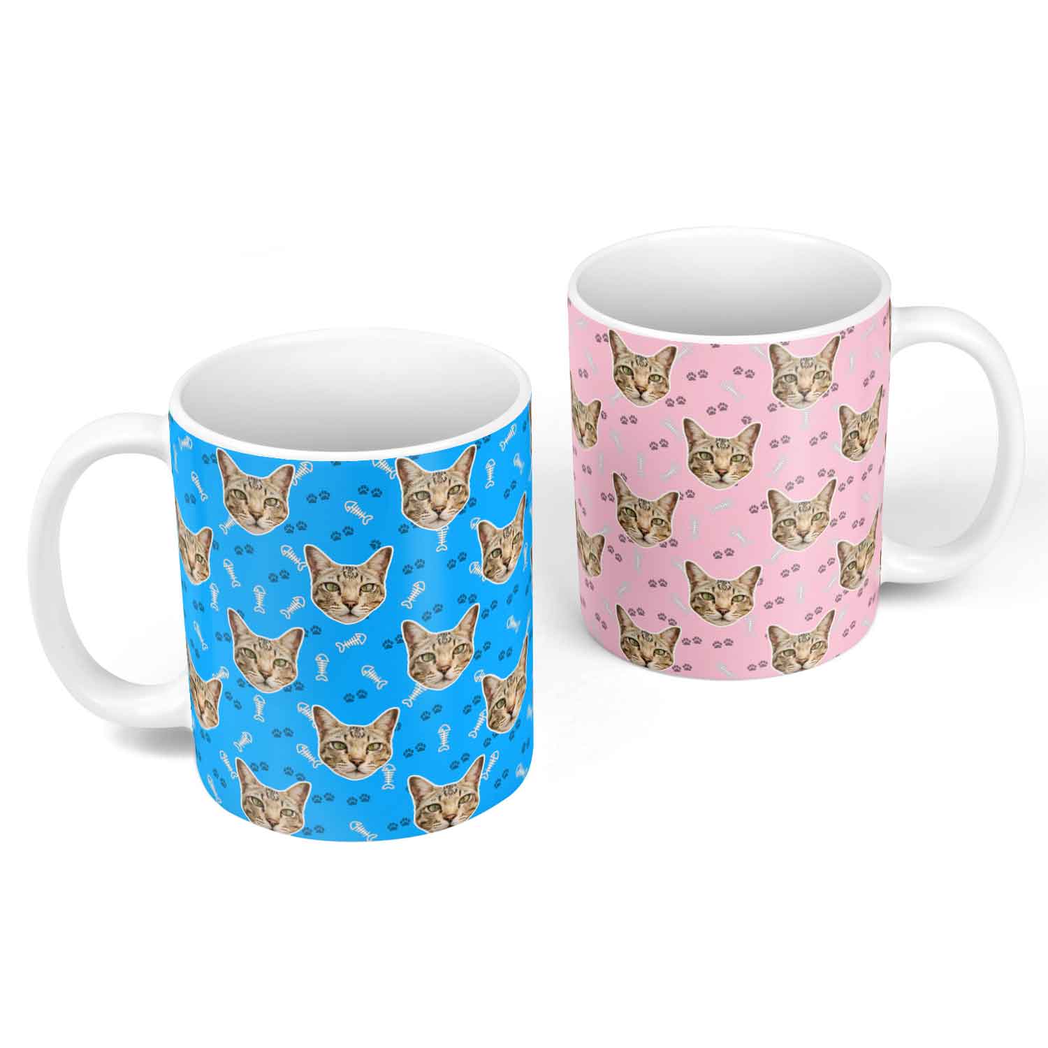 Fish Bone & Paw Print Pattern Personalised Cat Mug