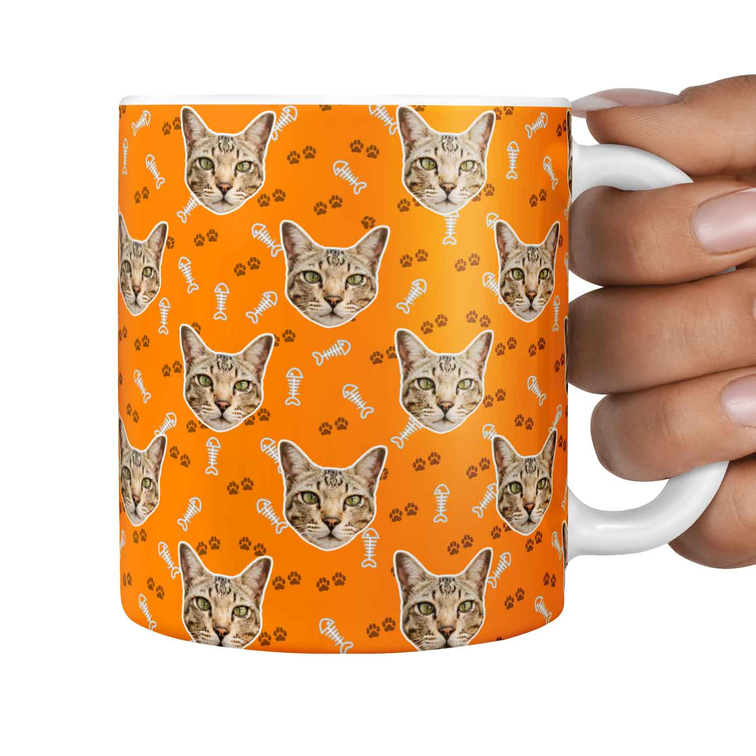 Fish Bone & Paw Print Pattern Personalised Cat Mug