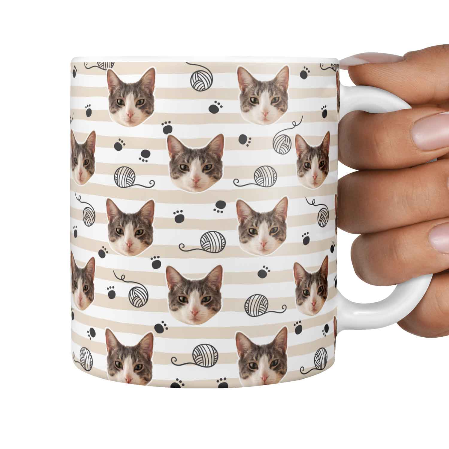 Cat Photo Wool & Paw Print Pattern Mug