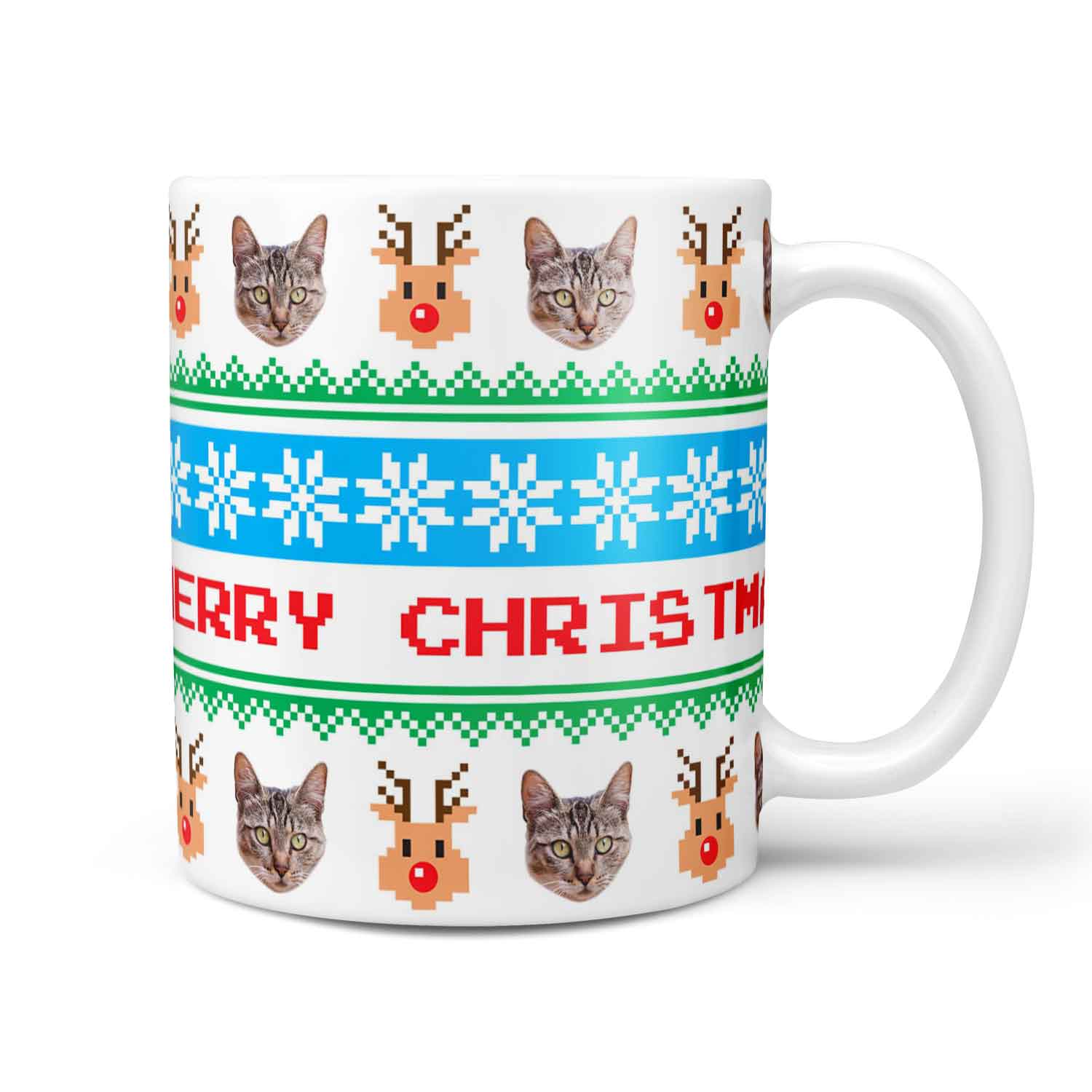 Merry Christmas Nordic Reindeer Personalised Cat Mug