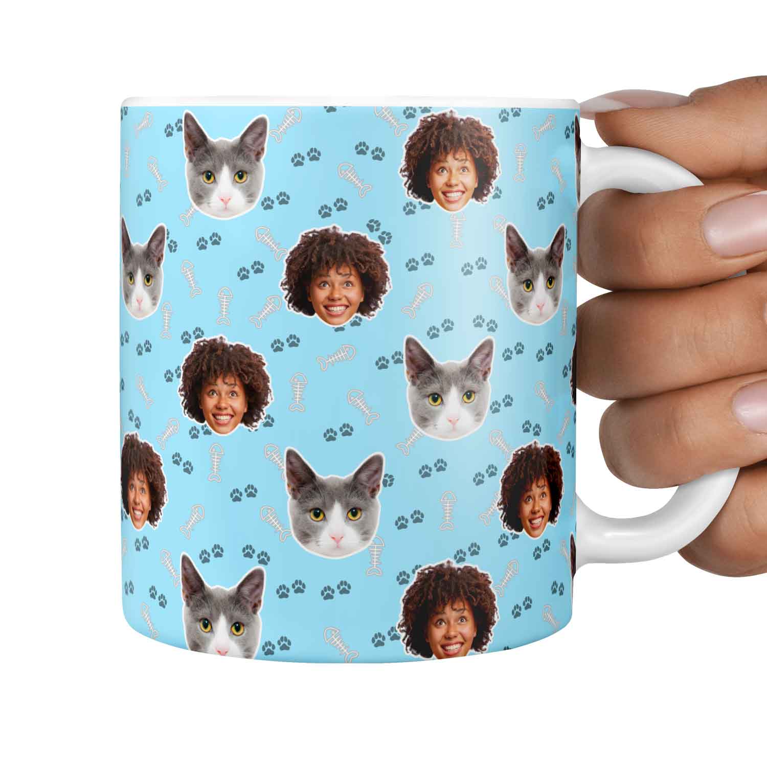 You & Your Cat Fish Bone & Paw Print Custom Cat Mug