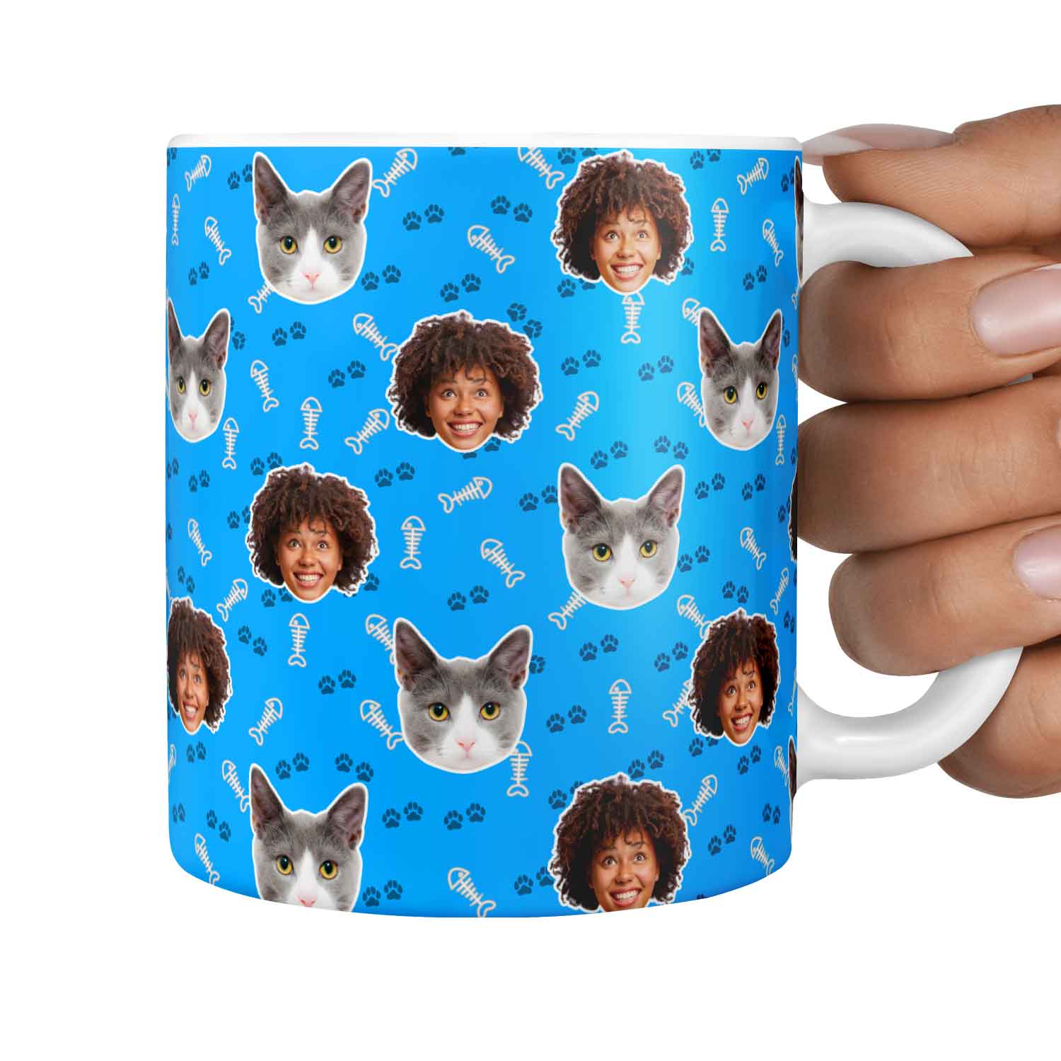 You & Your Cat Fish Bone & Paw Print Custom Cat Mug