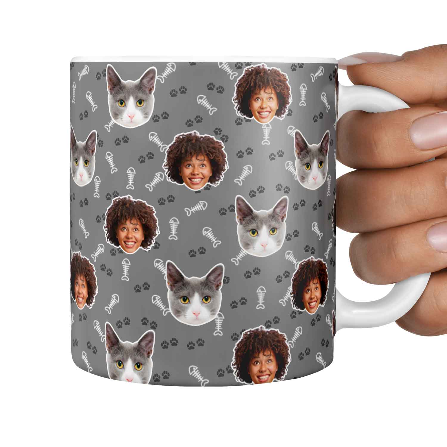 You & Your Cat Fish Bone & Paw Print Custom Cat Mug
