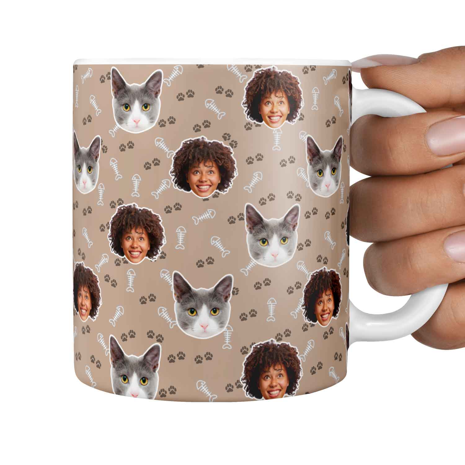 You & Your Cat Fish Bone & Paw Print Custom Cat Mug