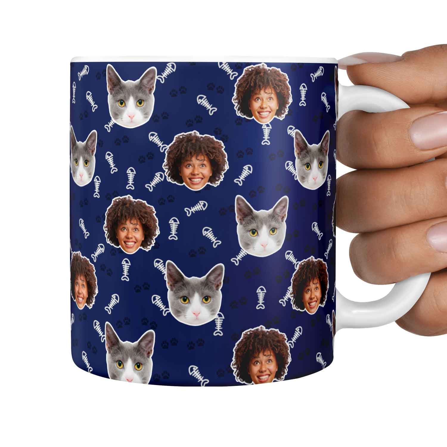 You & Your Cat Fish Bone & Paw Print Custom Cat Mug