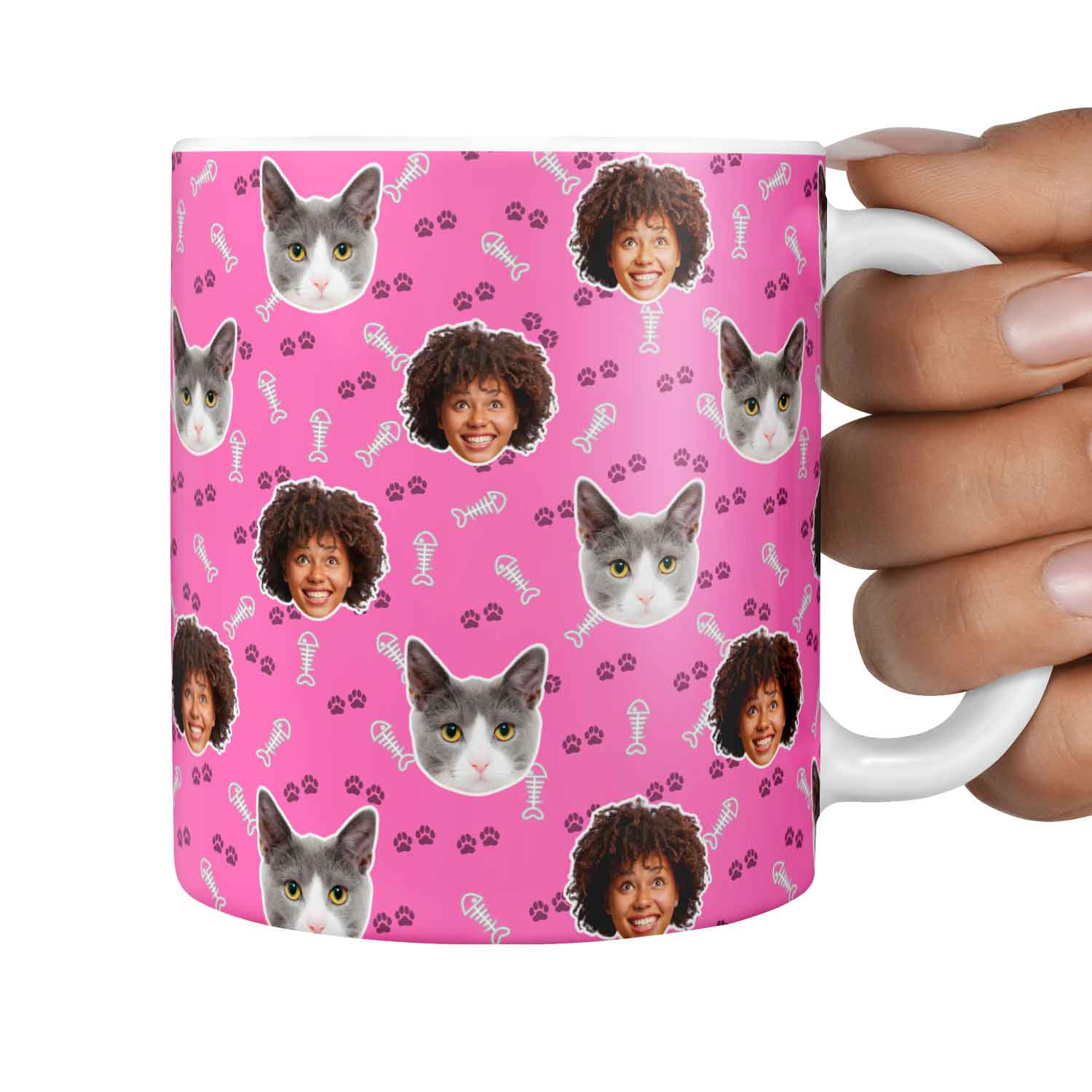 You & Your Cat Fish Bone & Paw Print Custom Cat Mug