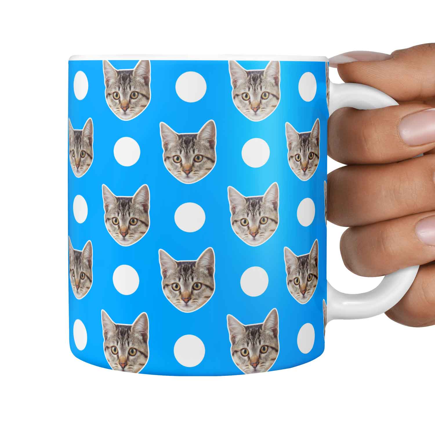 Polka Dot Pattern Personalised Cat Mug
