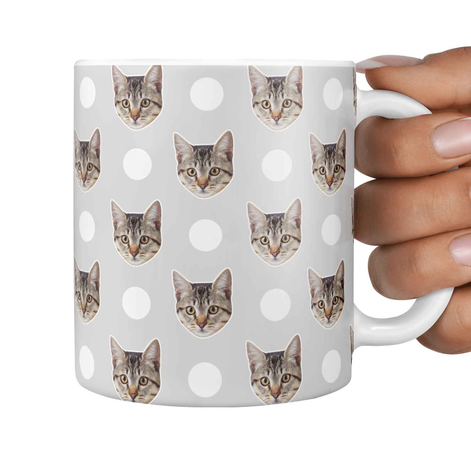 Polka Dot Pattern Personalised Cat Mug