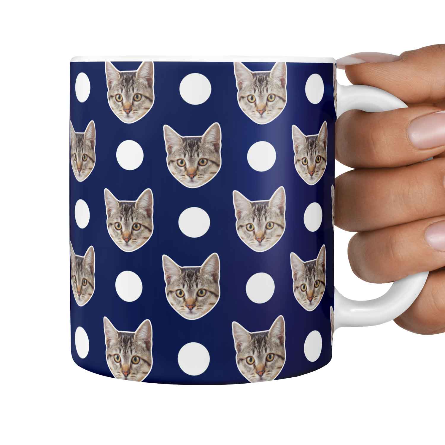 Polka Dot Pattern Personalised Cat Mug