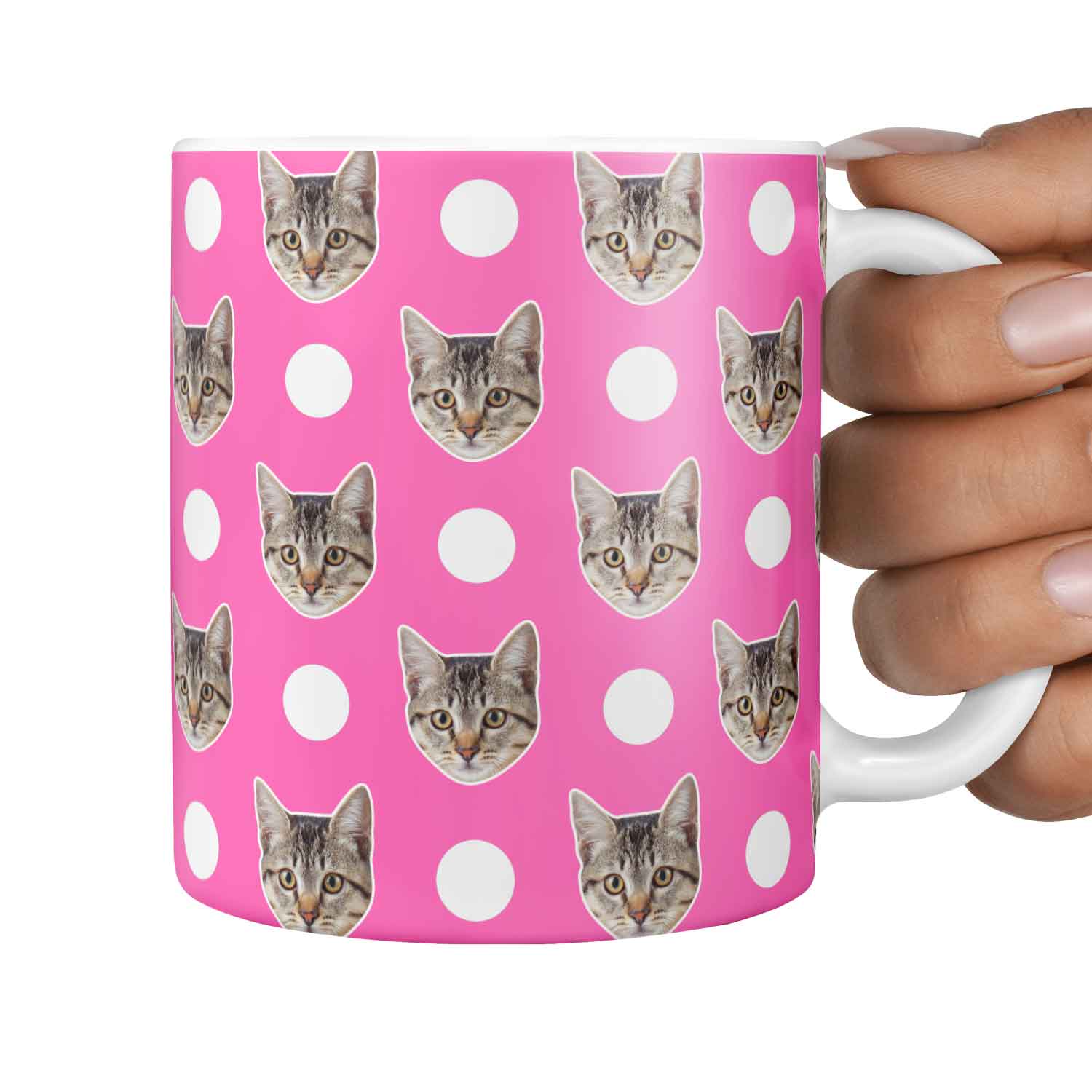 Polka Dot Pattern Personalised Cat Mug